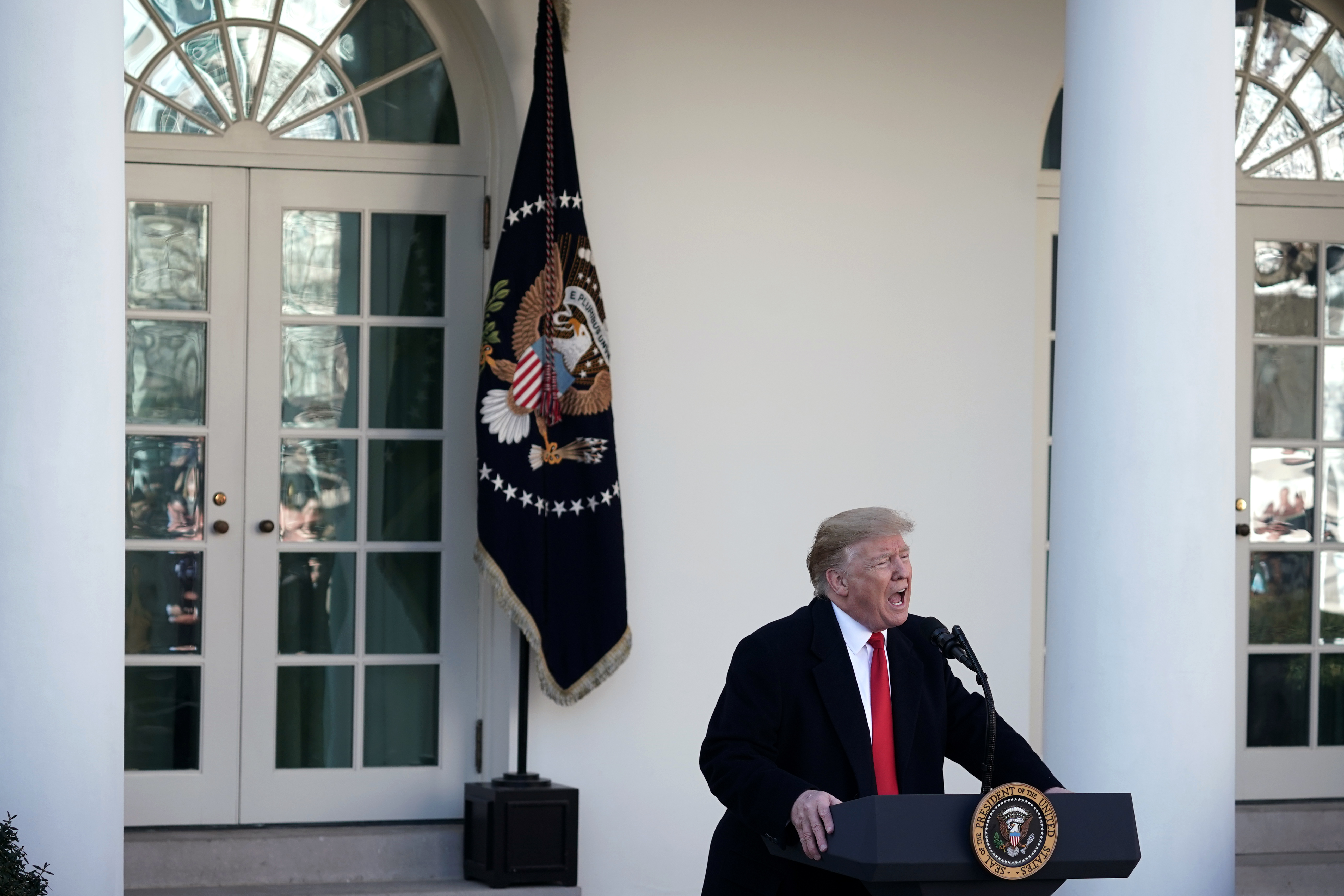 WASHINGTON, DC - JANUARY 25: U.S. President Donald Trump speaks during a press event in the Rose Garden of the White House on January 25, 2019 in Washington, DC. The White House announced they've reached a deal with Congress to end the shutdown and open the federal government for three weeks to give time to work out a larger immigration and border security deal. (Photo by Alex Wong/Getty Images)