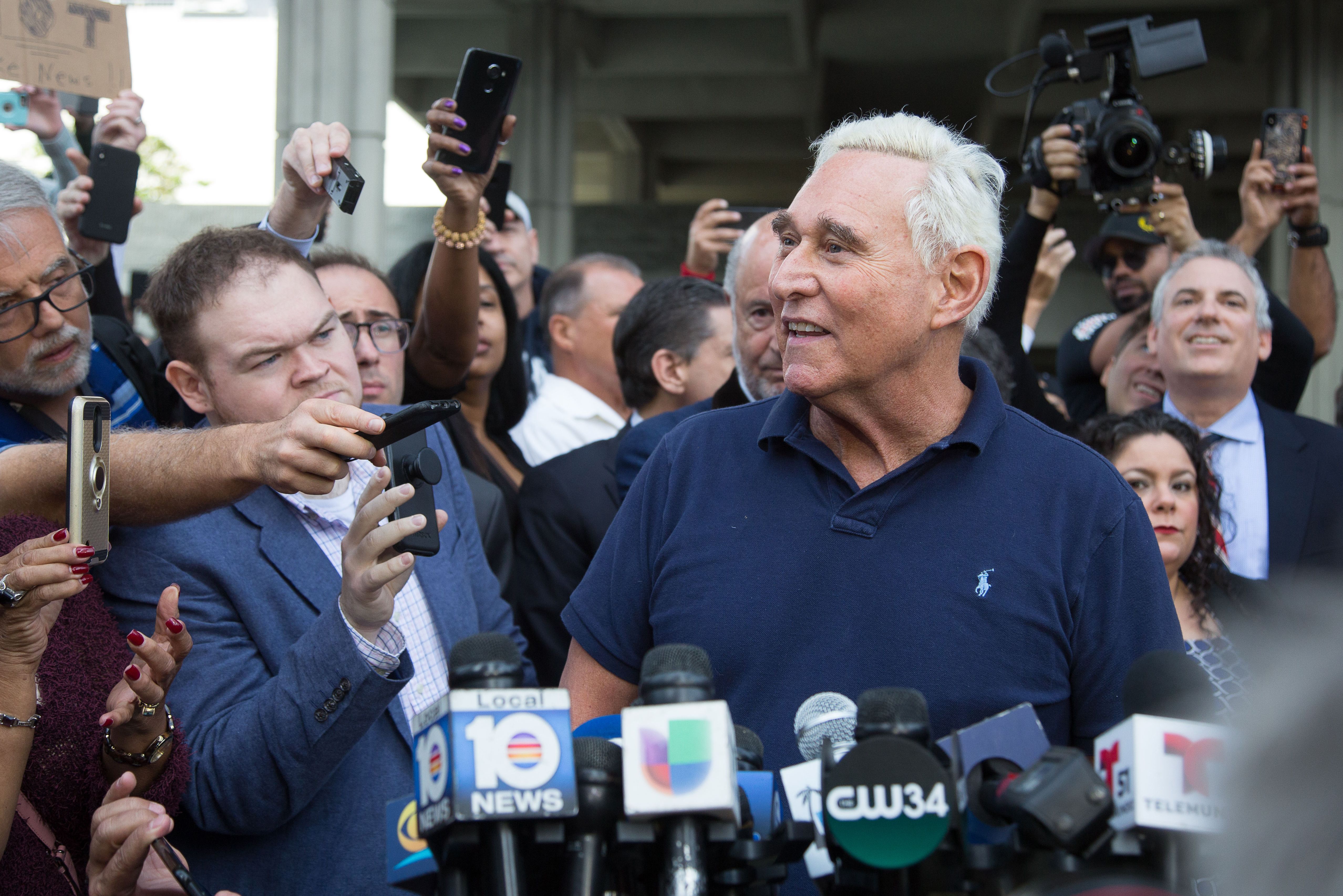 Roger Stone, a longtime adviser to President Donald Trump, speaks to the media outside court January 25, 2019 in Fort Lauderdale, Florida. (Photo Credit: JOSHUA PREZANT/AFP/Getty Images)