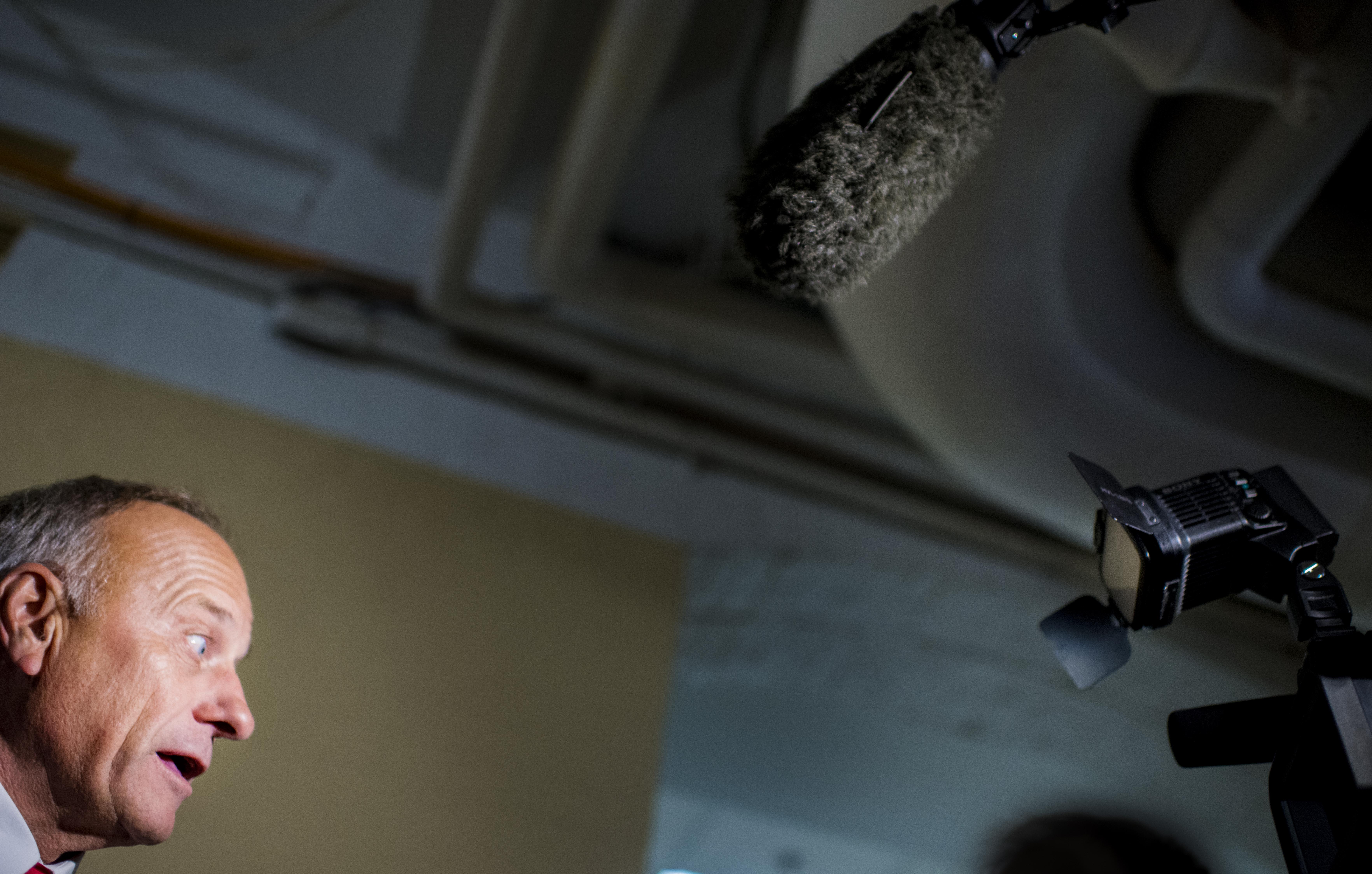 WASHINGTON, DC - SEPTEMBER 28: Conservative Congressman Steve King (R-IA) leaves a late night meeting of the Republican Conference before they vote on the House's Continuing Resolution spending bill. Credit: Melina Mara/The Washington Post via Getty Images