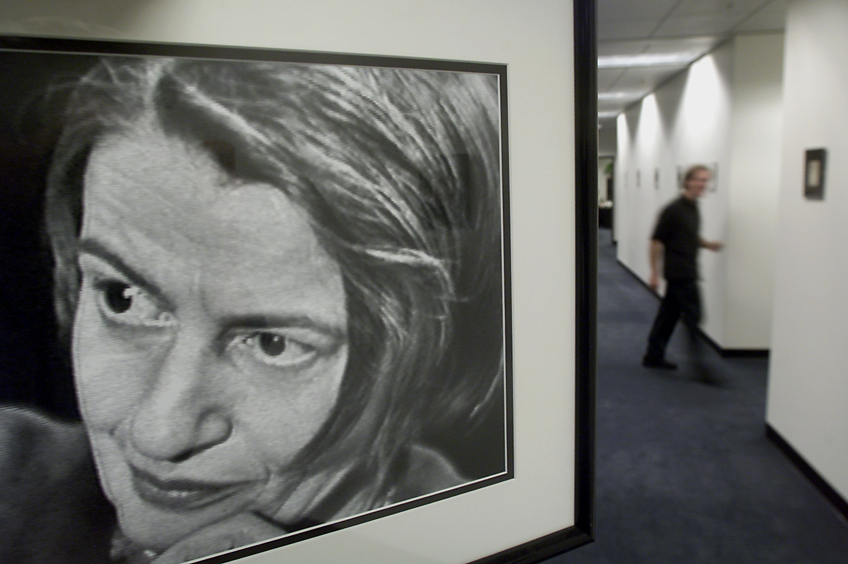 A photograph of novelist Ayn Rand, taken during a TV interview in the 1960's, hangs in the offices of the Ayn Rand Institute's national headquarters. (Photo by Don Tormey/Los Angeles Times via Getty Images)