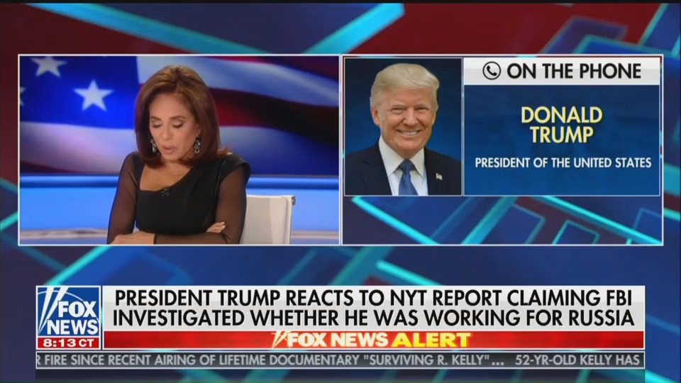 Fox News' Jeanine Pirro asks President Donald Trump about reports he's sought to conceal records of his conversations with Russian leader Vladimir Putin. CREDIT: Screenshot/Fox News