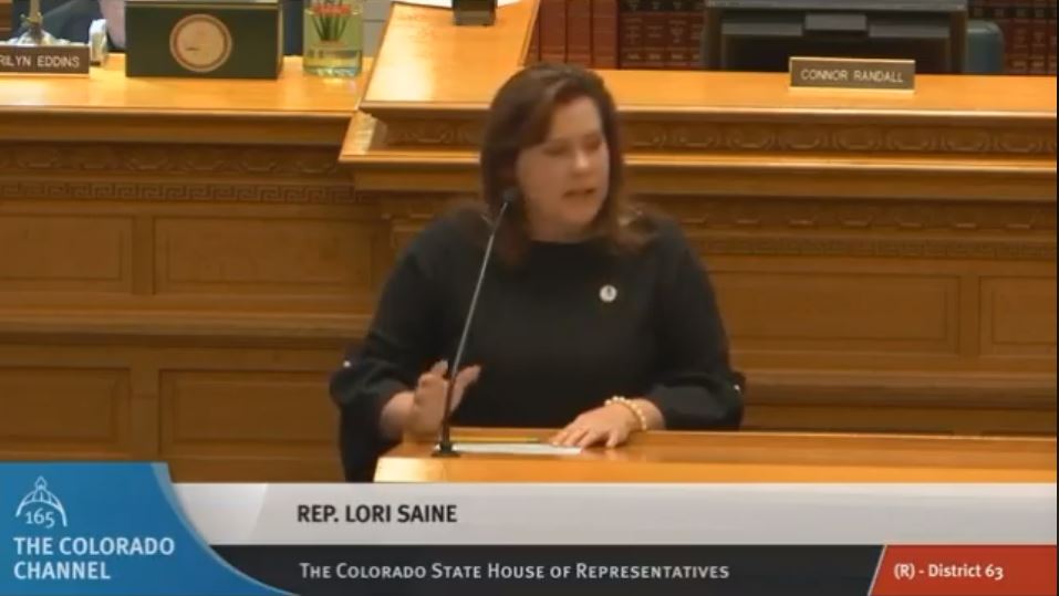 Colorado state Rep. Lori Saine (R) on the House floor on Monday.