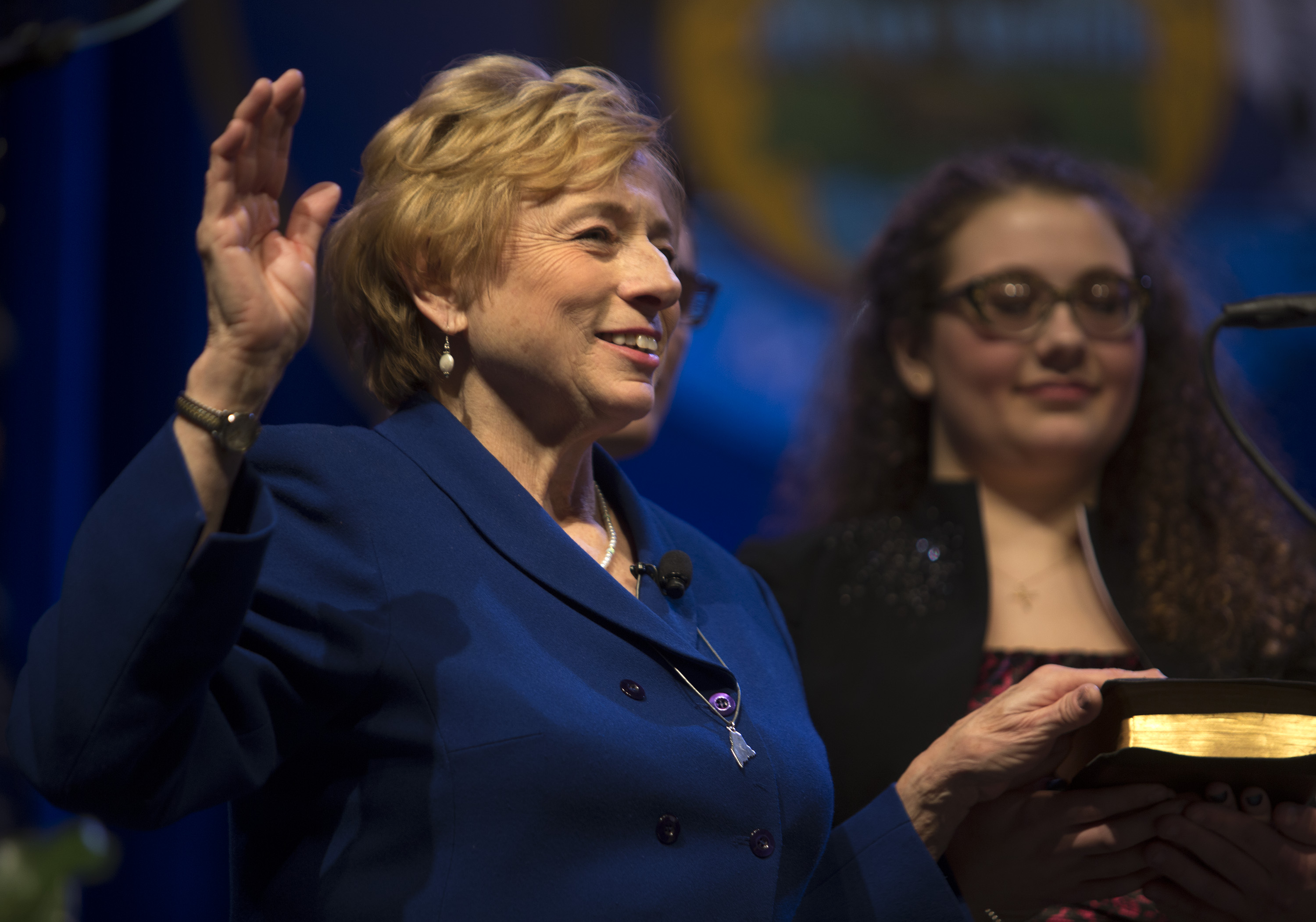 Janet Mills in sworn in as the 75th governor of Maine during her inauguration ceremony in Augusta, Maine on January 2, 2019. CREDIT: Brianna Soukup/Portland Press Herald via Getty Images