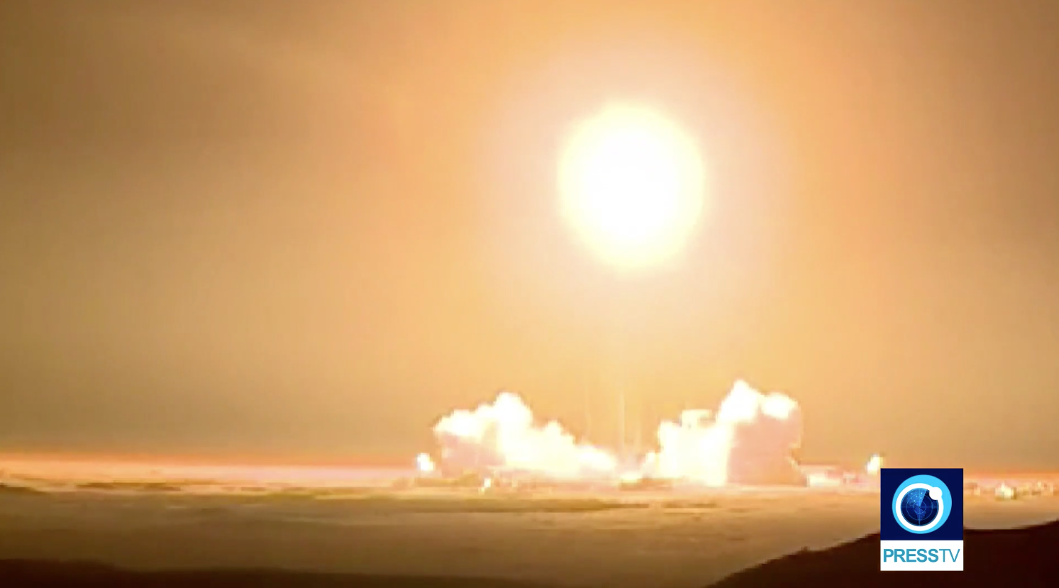 A screengrab from Iran's PressTV showing the launch of the satellite. Television stations did not carry any shots of the launch's failure.