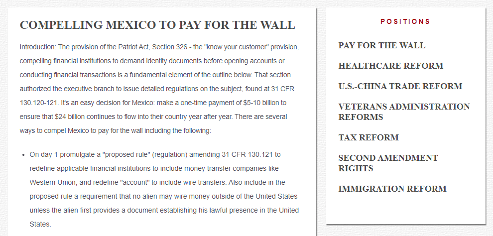 Snapshot from Trump campaign website (CREDIT: Internet Wayback Machine)