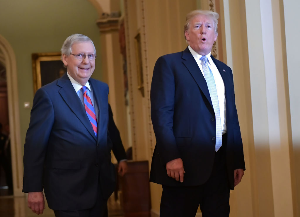 Donald Trump and Mitch McConnell on Capitol Hill on May 15, 2018. (MANDEL NGAN/AFP/Getty Images)