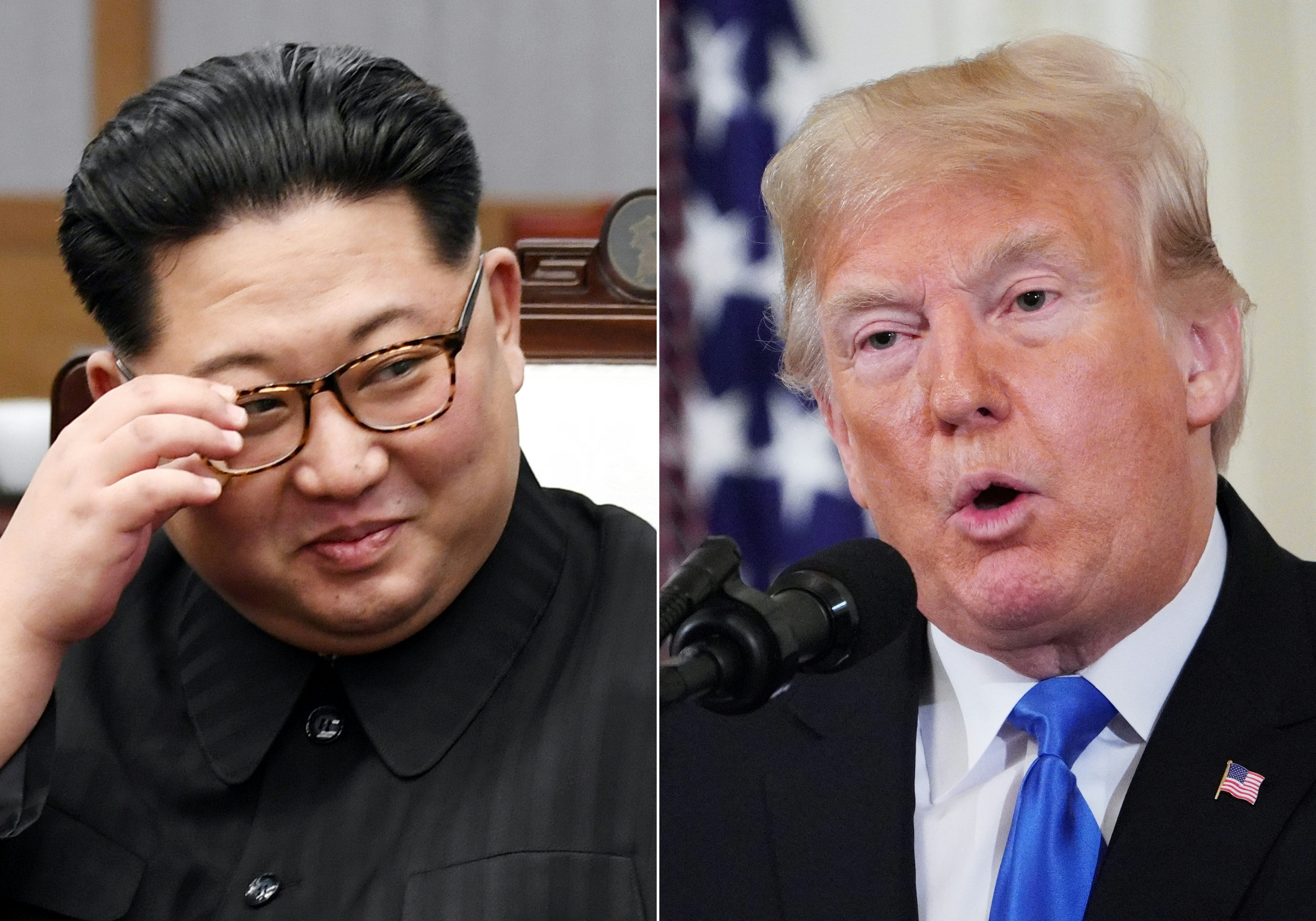 This combination of pictures created on November 12, 2018 shows
North Korea's leader Kim Jong-un and President Donald Trump. CREDIT: Korea Summit Press Pool/Mandel Ngan/AFP/Getty Images.