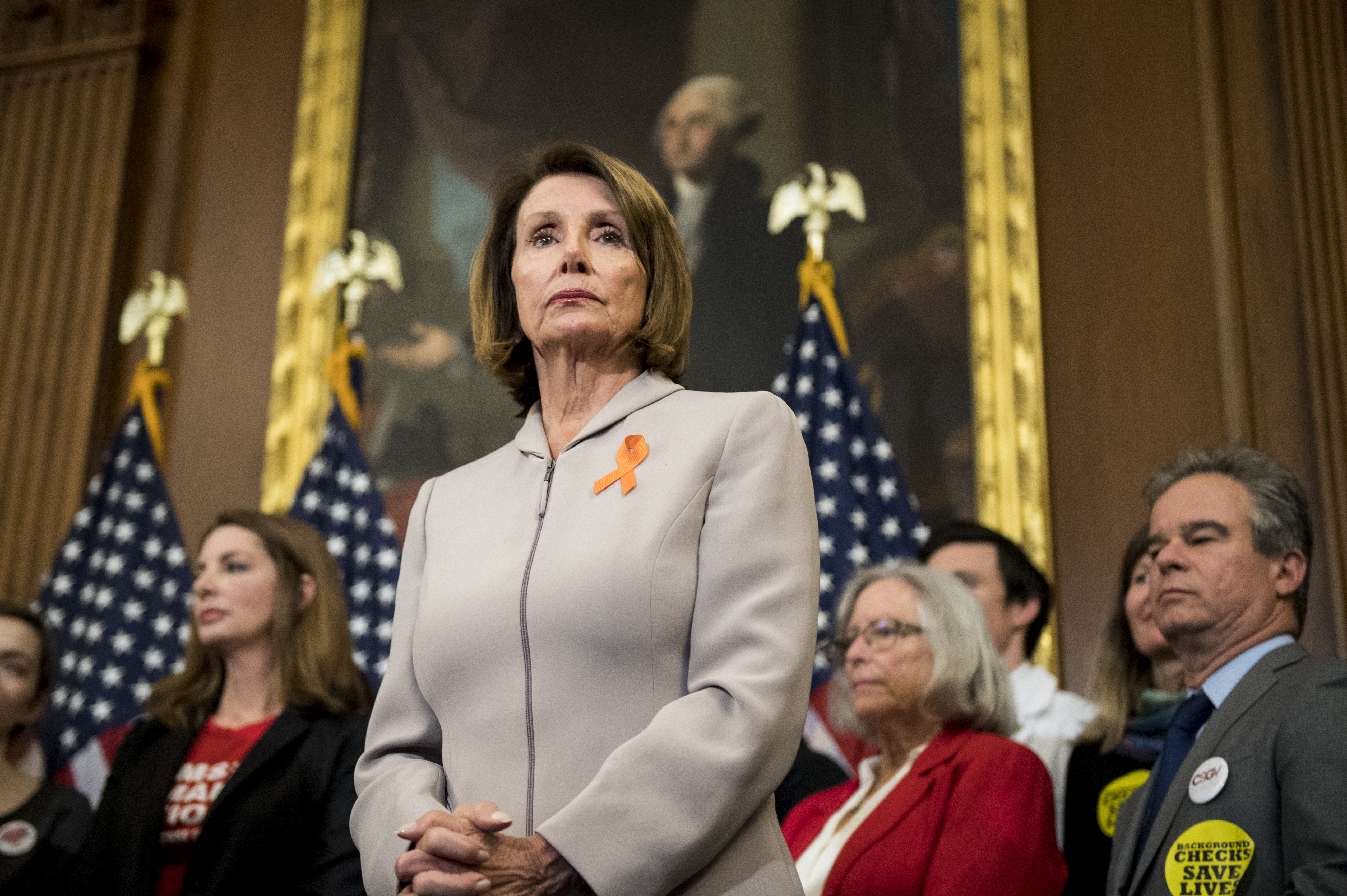 Speaker of the House Nancy Pelosi, D-Calif., participates in the event to introduce the Bipartisan Background Checks Act of 2019 in the Capitol on Tuesday, Jan. 8, 2018. (Credit: Bill Clark/CQ Roll Call)