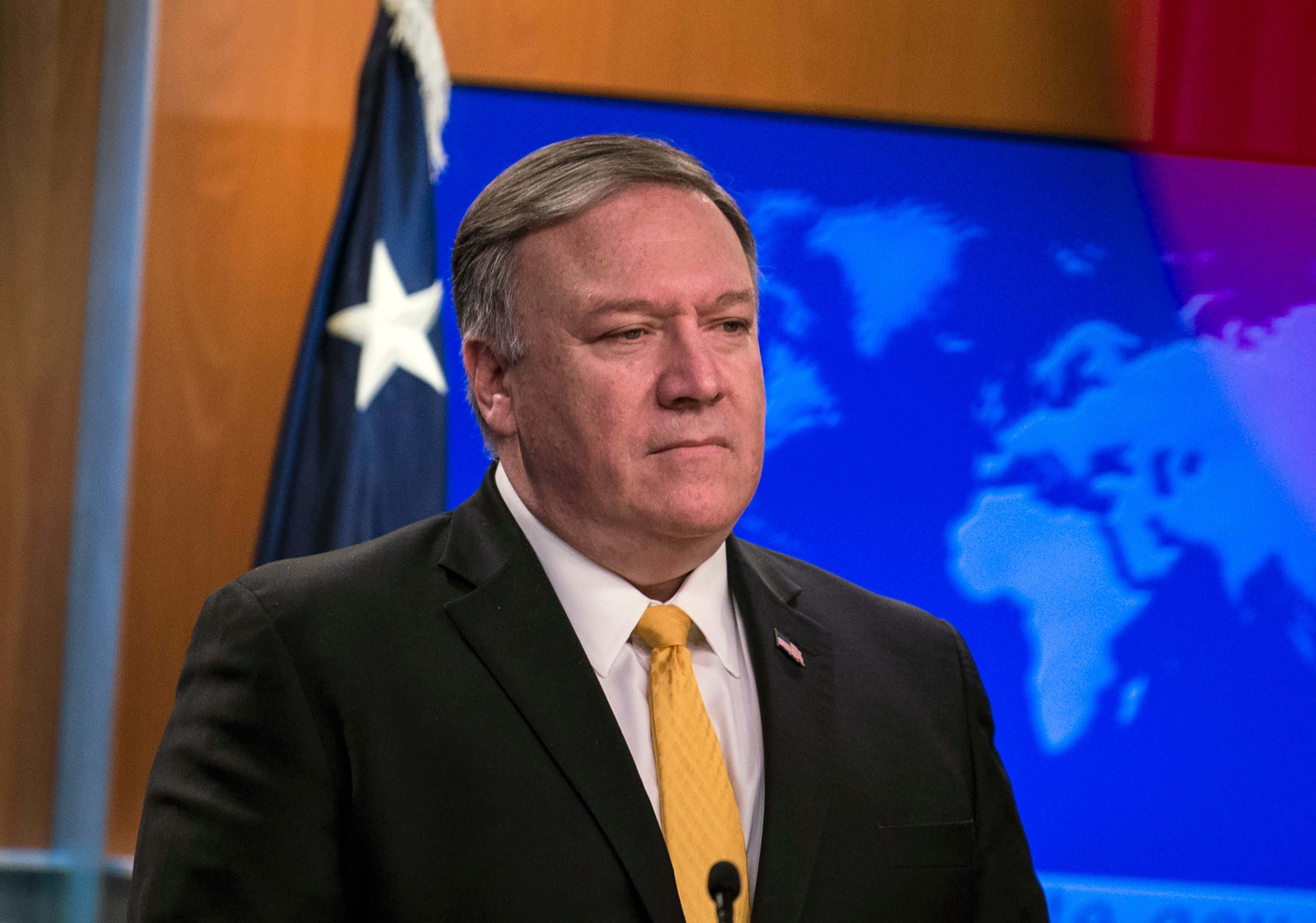 Secretary of State Mike Pompeo announced that the US will withdraw from the Intermediate-Range Nuclear Forces Treaty with Russia at a press briefing, Washington D.C., February 1, 2019. (Photo Credit: ERIC BARADAT/AFP/Getty Images)