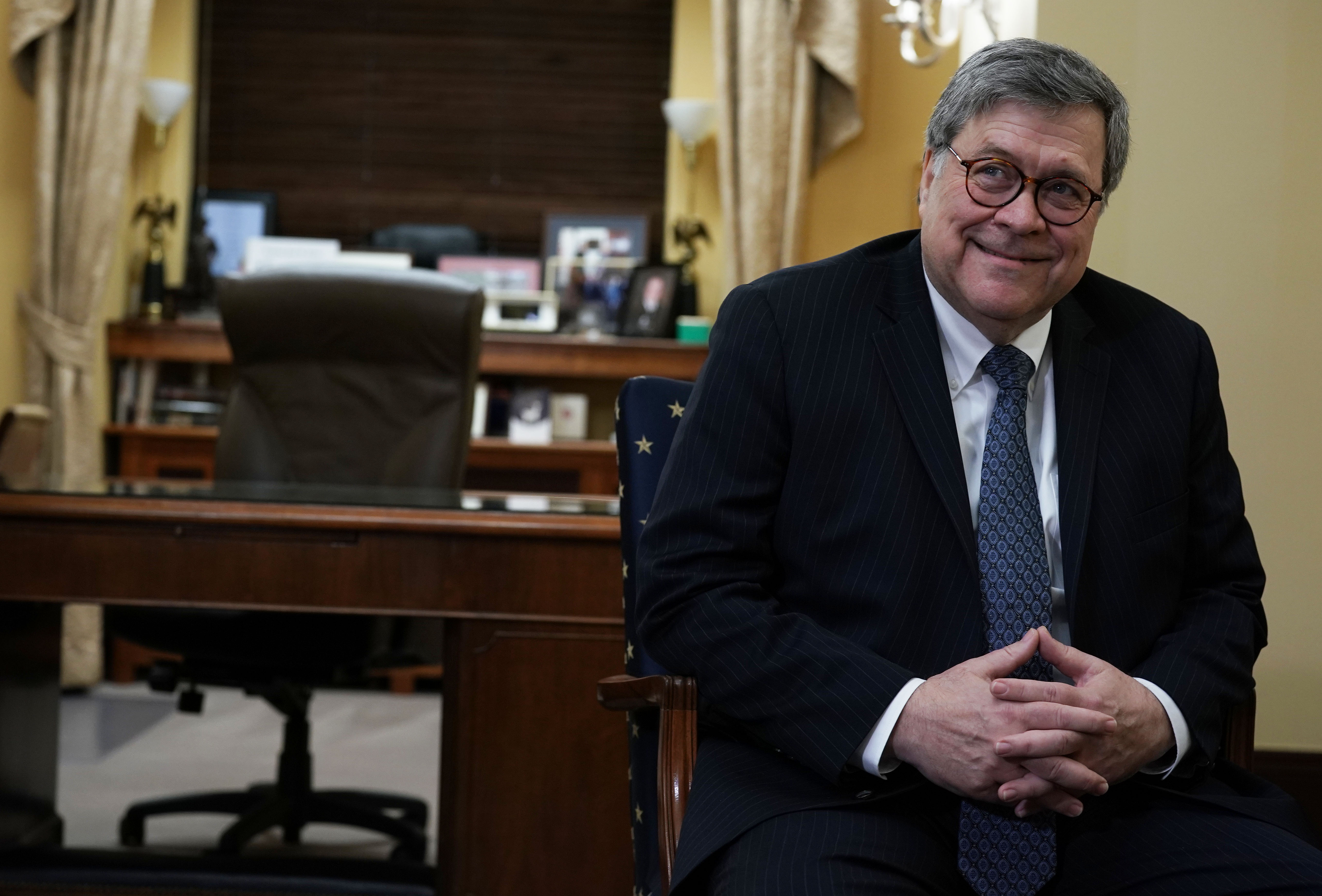 Attorney General nominee William Barr is seen during a meeting with Sen. Joni Ernst (R-IA) on Jan. 10, 2019 in Washington, DC. The Senate is expected to confirm Barr this week. CREDIT: Alex Wong/Getty Images