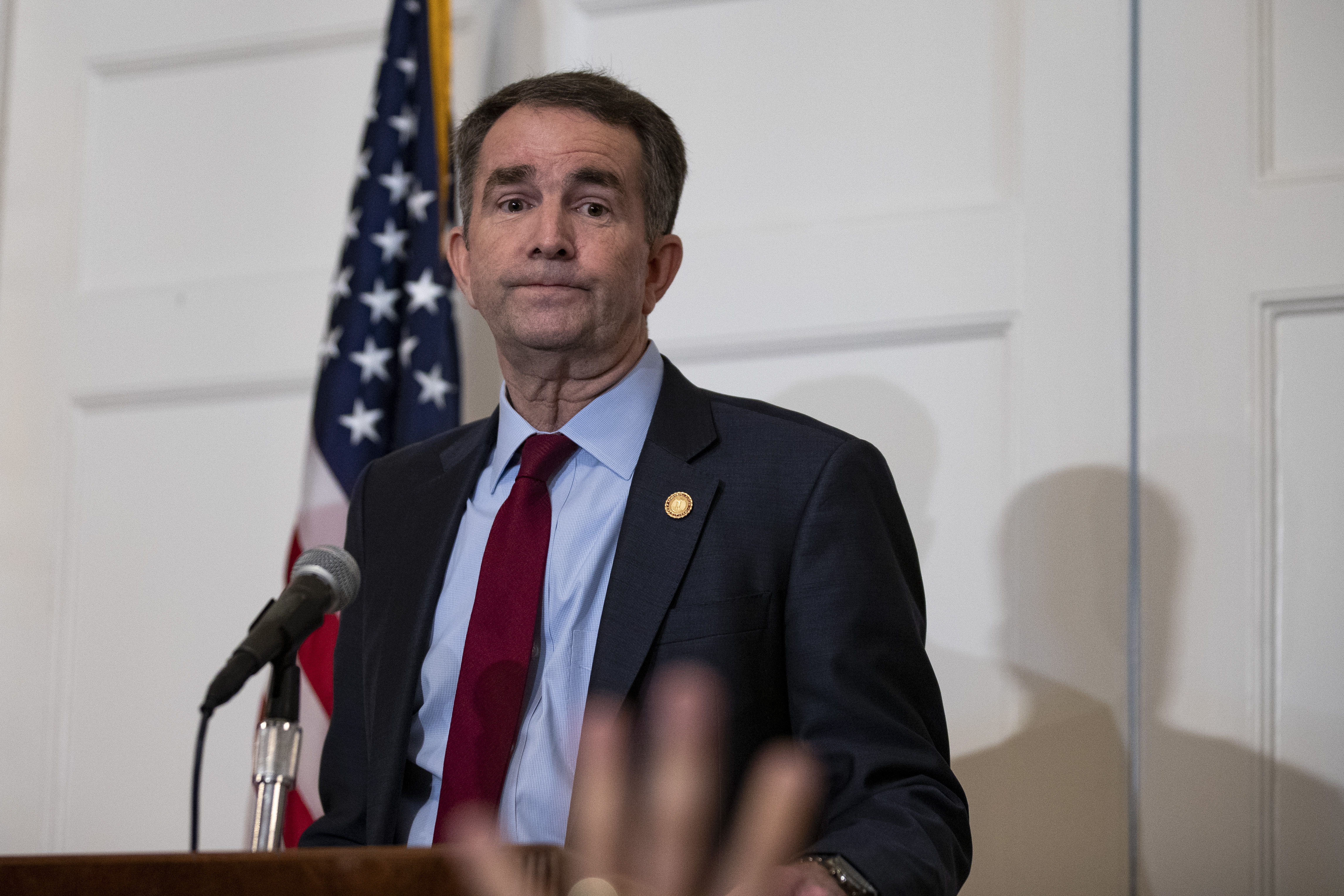 RICHMOND, VA - FEBRUARY 02: Virginia Governor Ralph Northam speaks with reporters at a press conference at the Governor's mansion on February 2, 2019 in Richmond, Virginia. Northam denies allegations that he is pictured in a yearbook photo wearing racist attire. (Photo by Alex Edelman/Getty Images)