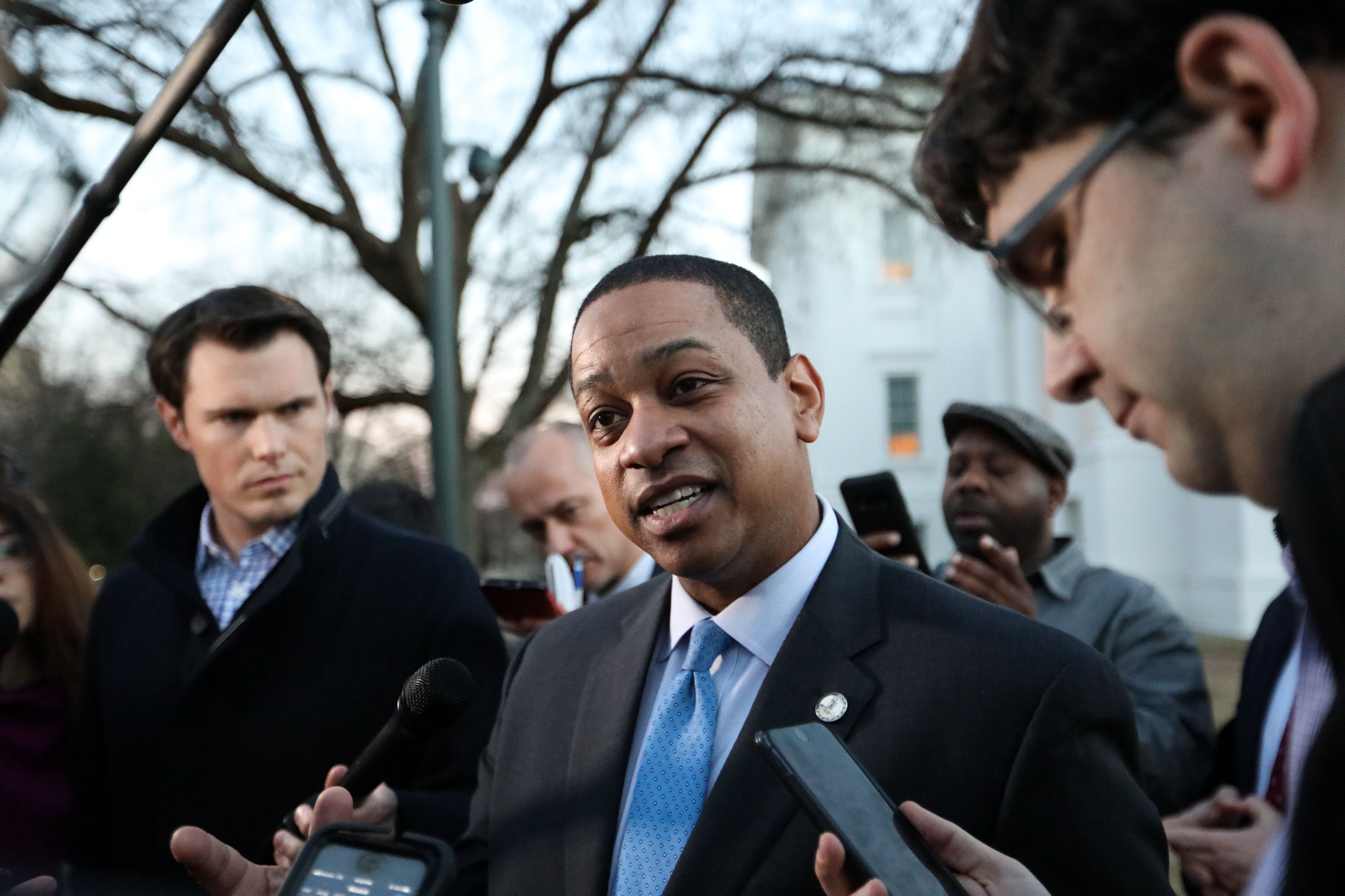 Virginia Lieutenant Governor Justin Fairfax addresses the media about a sexual assualt allegation from 2004 outside of the capital building in dowtown Richmond, February 4, 2019. (PHOTO CREDIT: LOGAN CYRUS/AFP/Getty Images)