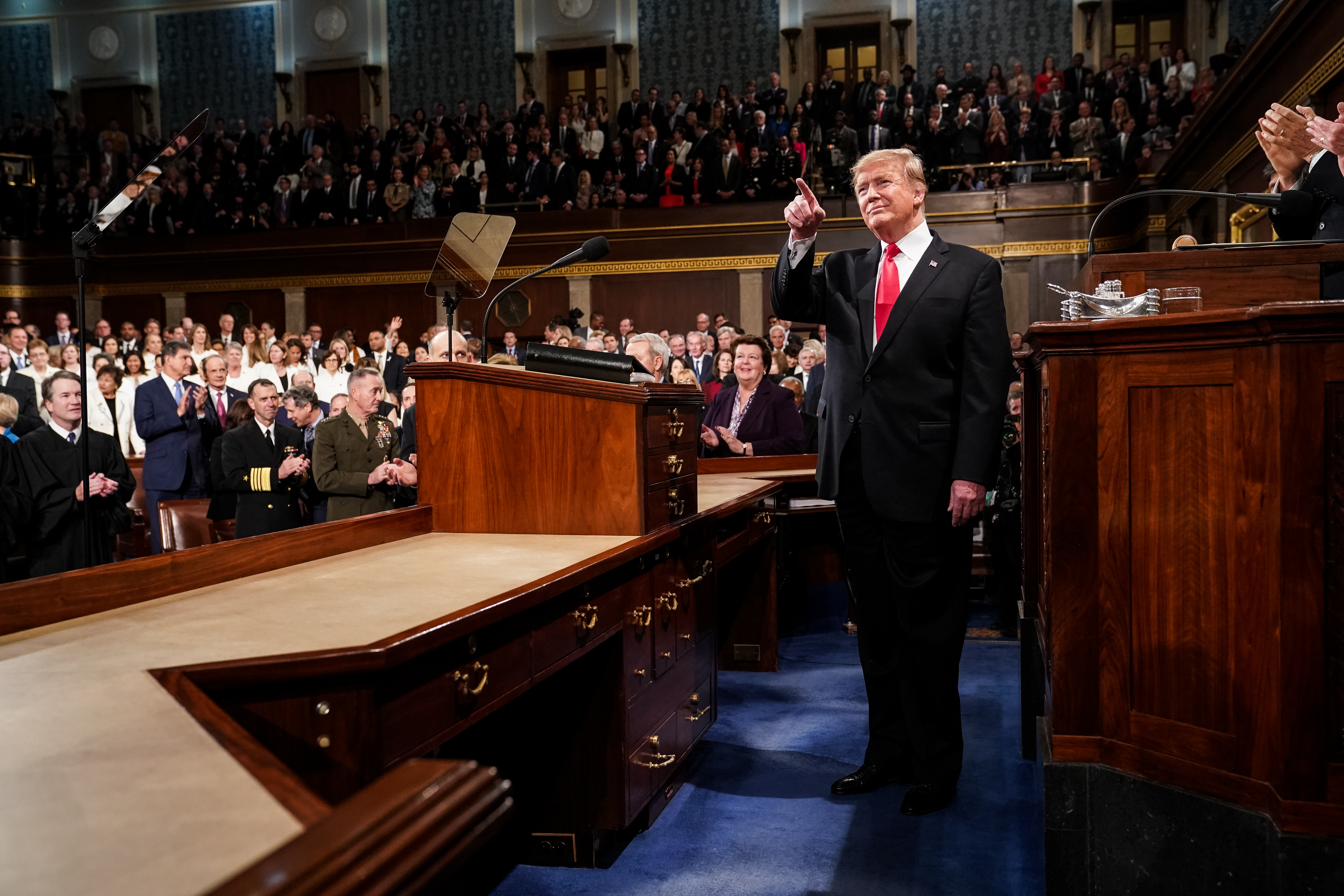 President Donald Trump arrives to deliver the State of the Union address in the chamber of the U.S. House of Representatives at the U.S. Capitol Building on February 5, 2019 in Washington, DC. CREDIT: Doug Mills-Pool/Getty Images.