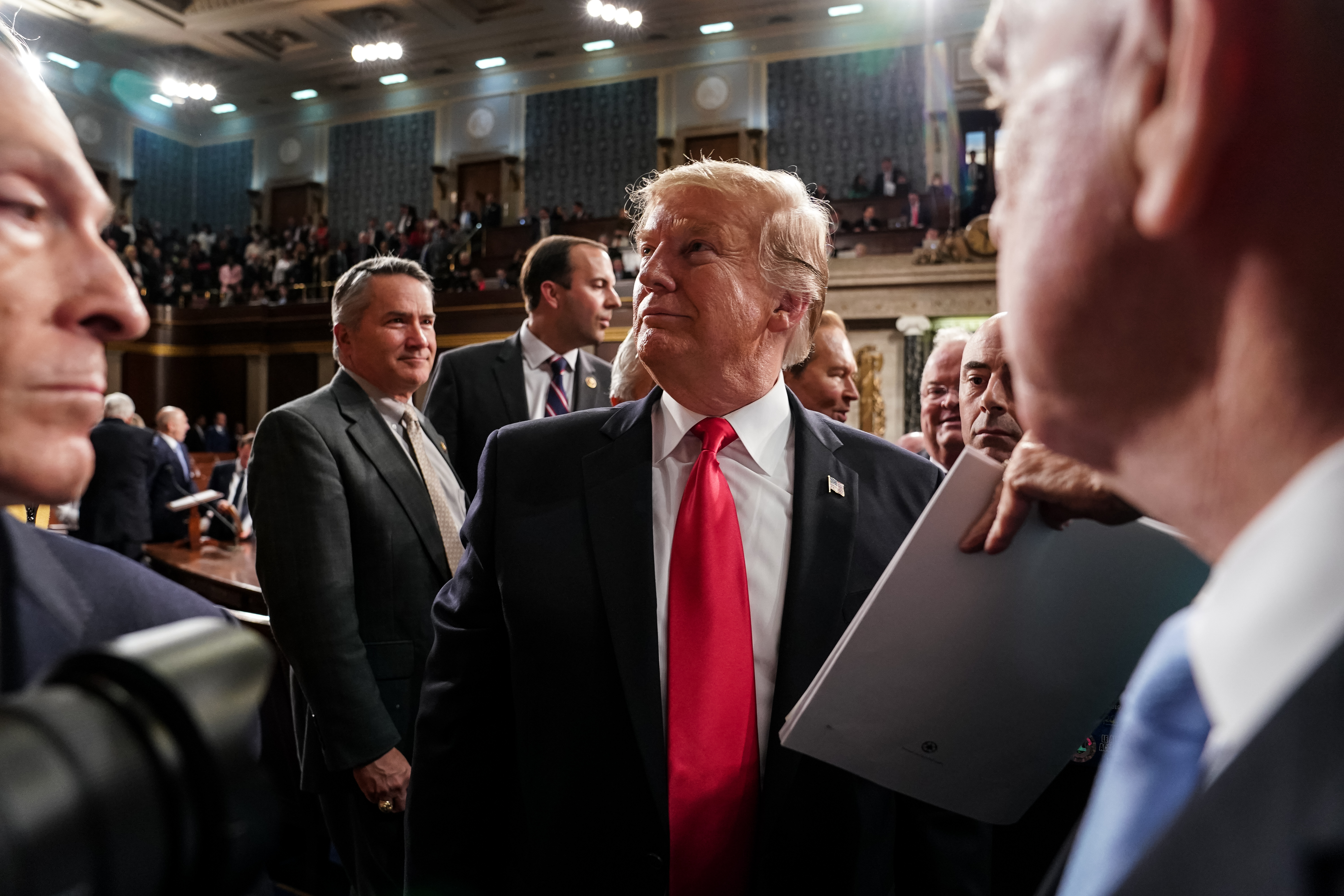 U.S. President Donald Trump departs the chamber of the U.S. House of Representatives after delivering the State of the Union address at the U.S. Capitol Building on February 5, 2019 in Washington, DC. (Credit: Doug Mills-Pool/Getty Images)