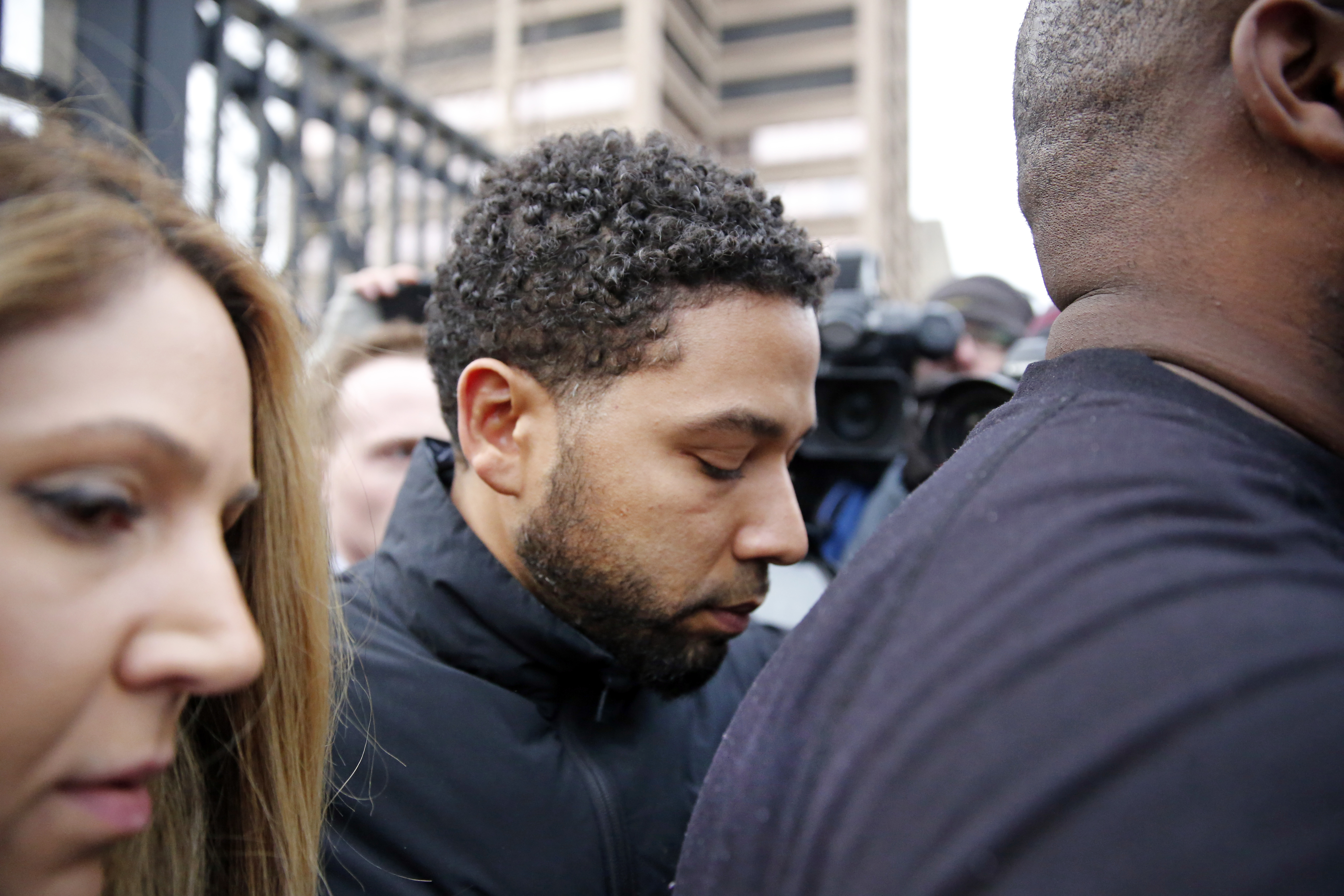CHICAGO, ILLINOIS - FEBRUARY 21: Empire actor Jussie Smollett leaves Cook County jail after posting bond on February 21, 2019 in Chicago, Illinois. Smollett has been accused with arranging a homophobic, racist attack against himself in an attempt to raise his profile because he was dissatisfied with his salary. (Photo by Nuccio DiNuzzo/Getty Images)
