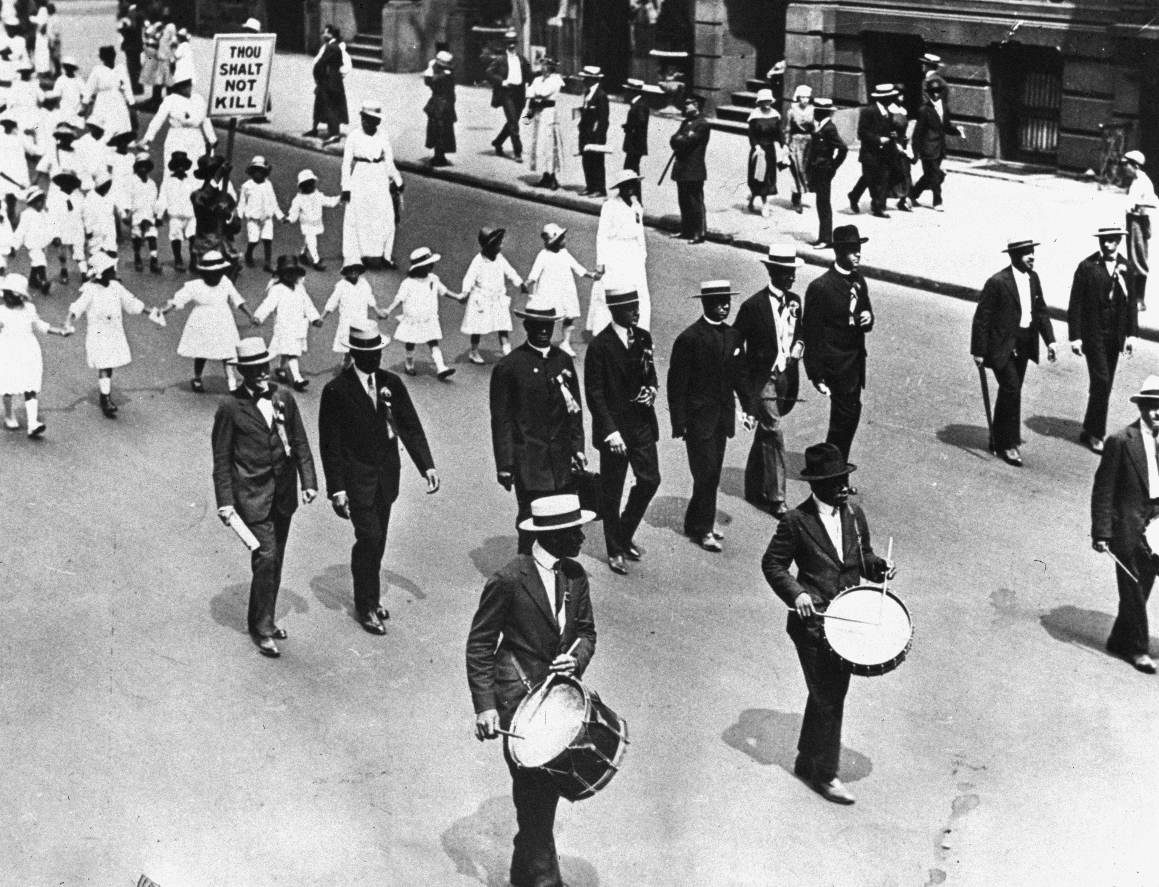 July 1917: The National Association for the Advancement of Colored People march in a peaceful protest against the lynching laws. (Photo by MPI/Getty Images)