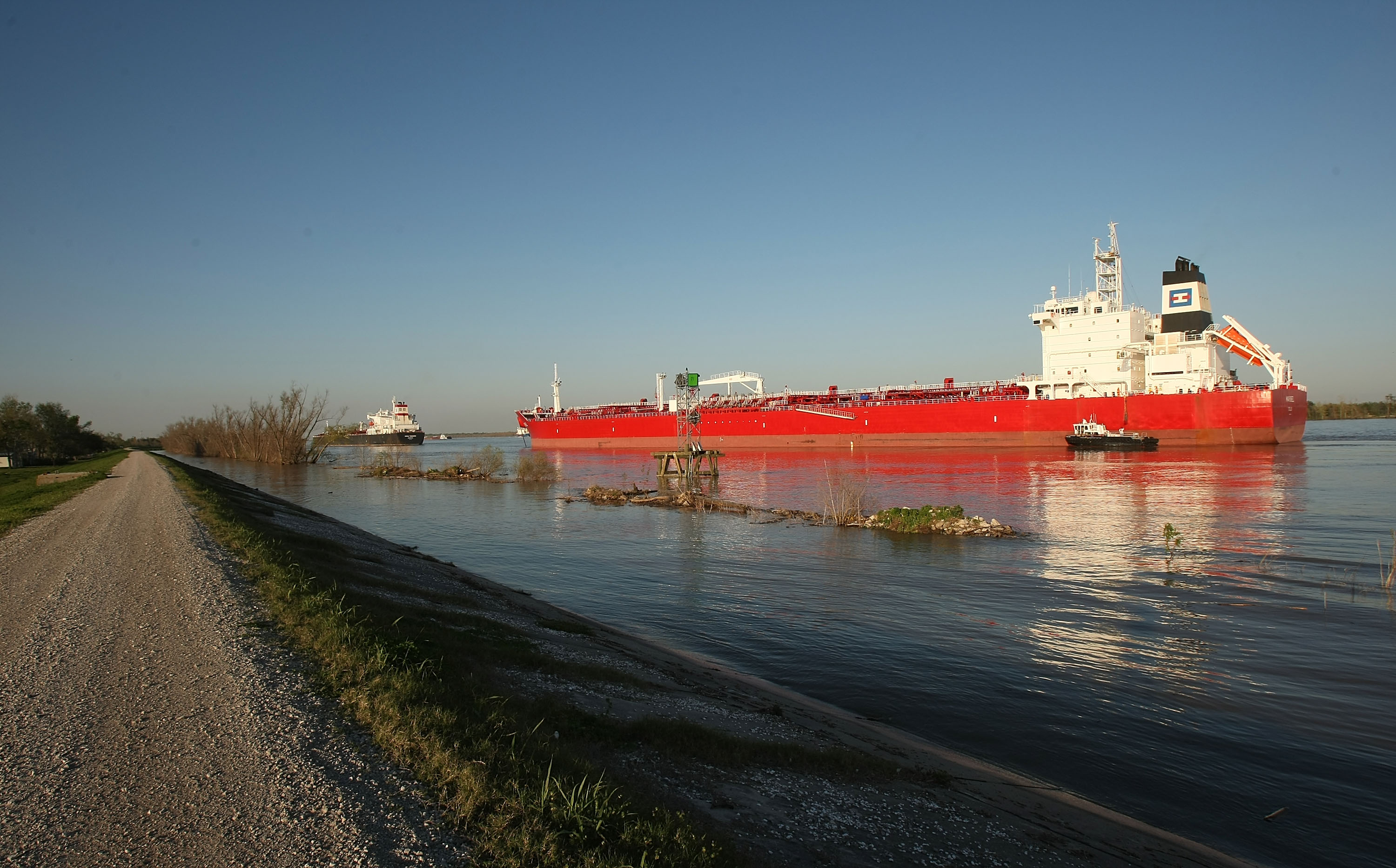 An oil tanker is anchored on the Mississippi River in Plaquemines Parish March 20, 2008 in Belle Chasse, Louisiana. CREDIT: Mario Tama/Getty Images