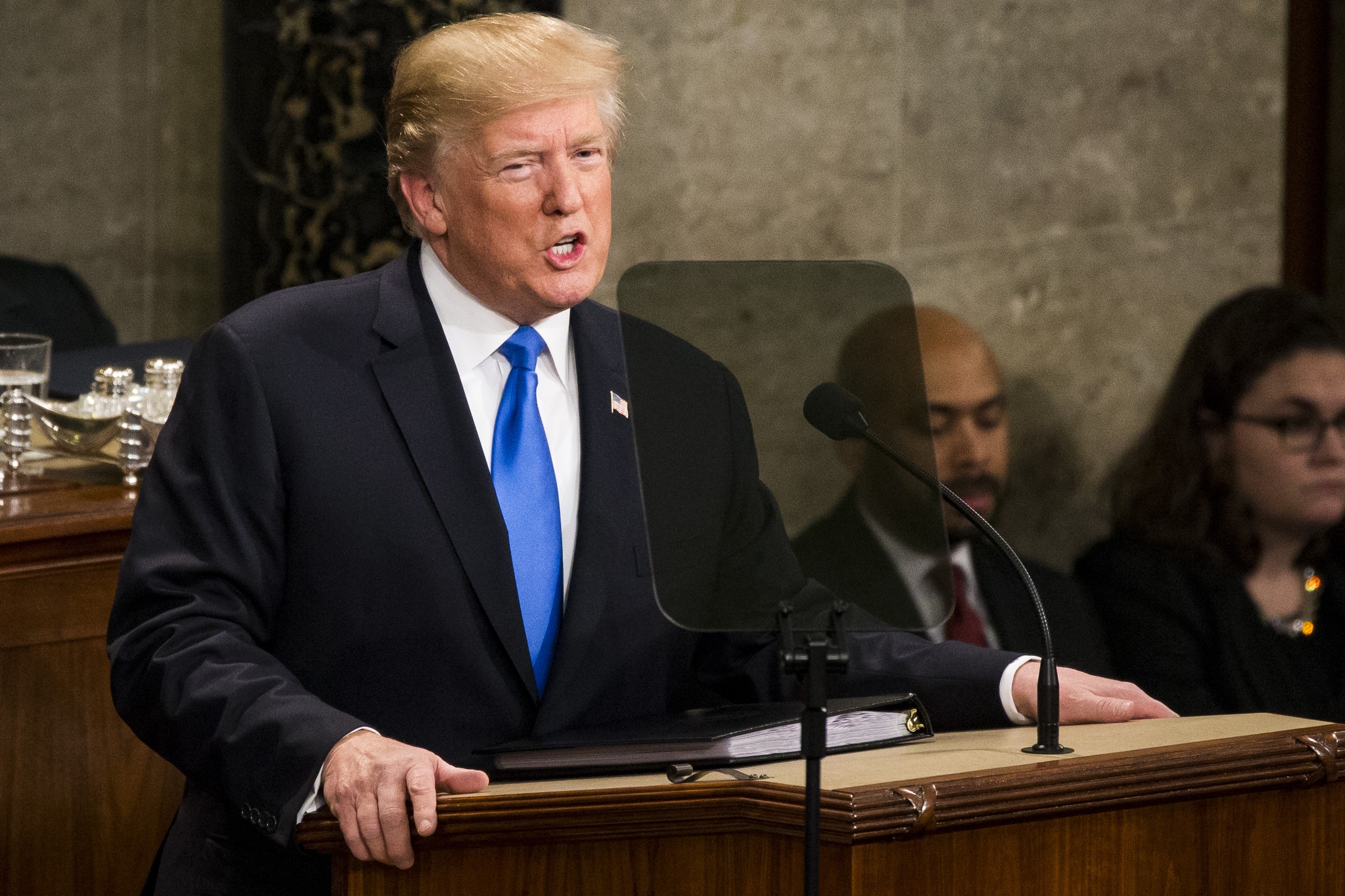 WASHINGTON, USA - JANUARY 30: US President Donald Trump gives his first State of the Union address to Congress and the country in Washington, United States on January 30, 2018. (Photo by Samuel Corum/Anadolu Agency/Getty Images)
