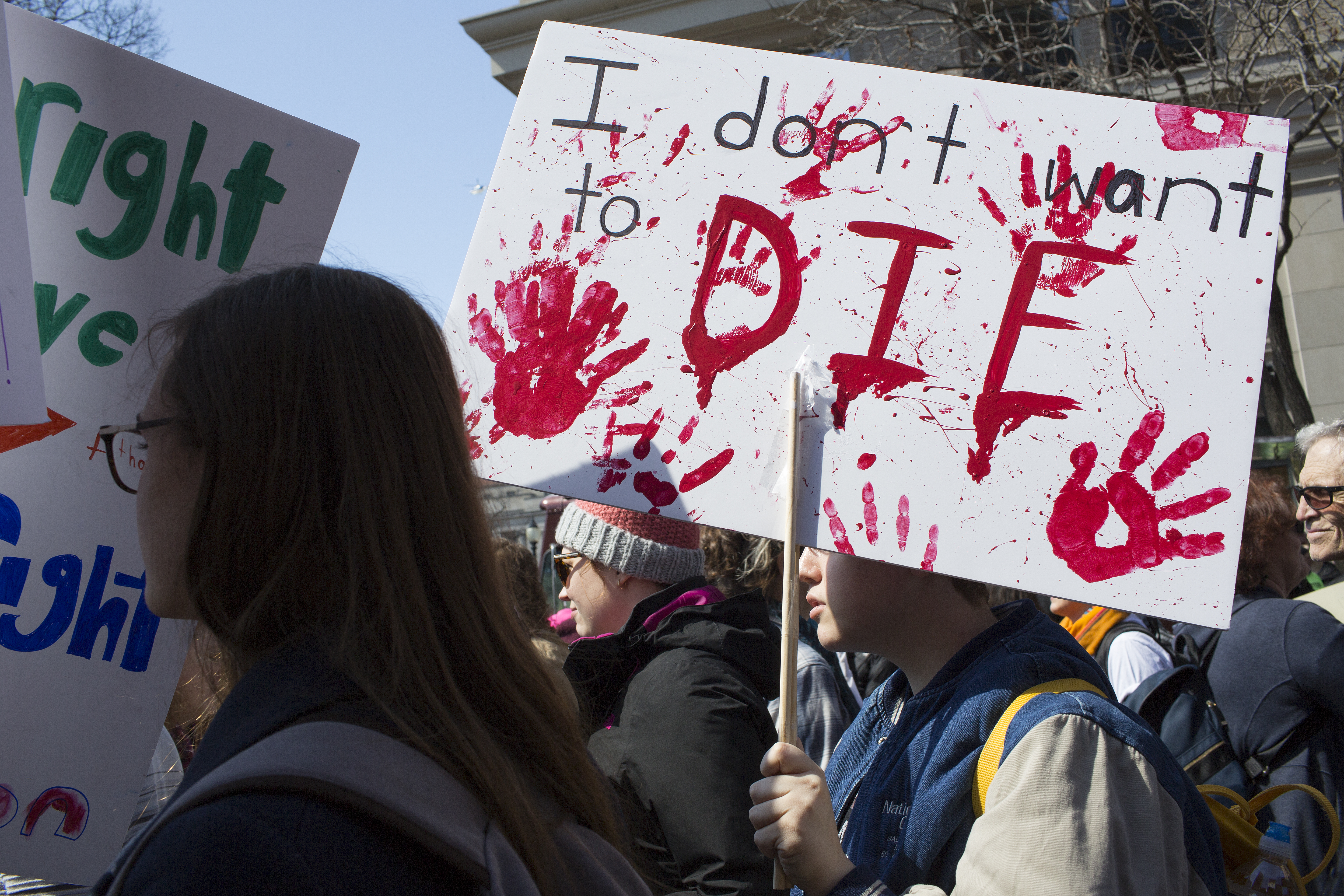 WASHINGTON, D.C. - MARCH 24: Tens of thousands participate in the March for Our Lives Rally along Pennsylvania Avenue on March 24, 2018 in downtown Washington, D.C. The gun control rally was organized by teenagers from Parkland, Florida after a mass shooting there a month earlier, and called for a legislative end to being able to purchase military grade assault weapons. (Photo by Andrew Lichtenstein/Corbis via Getty Images)