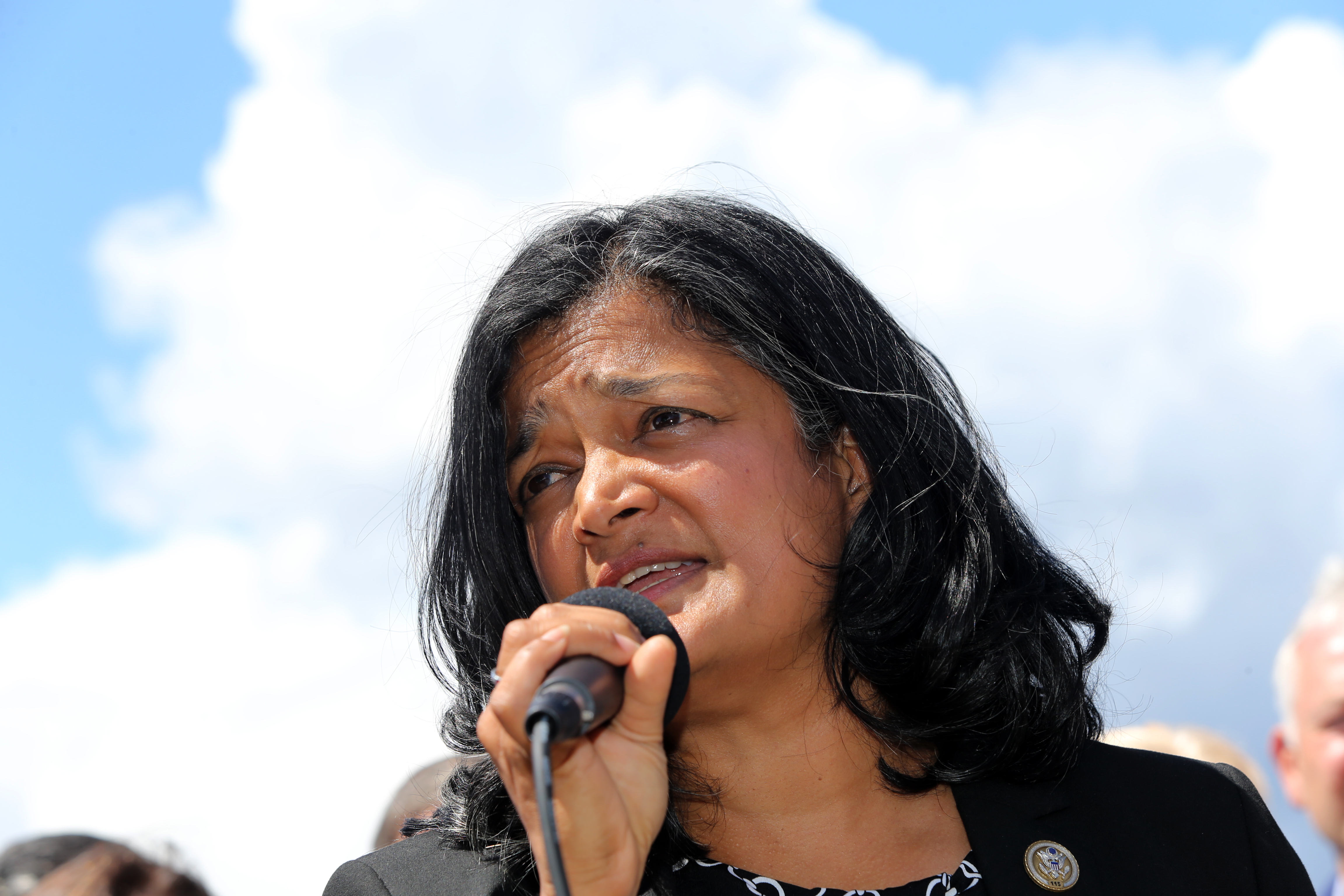 SEATAC, WA - JUNE 09: Congresswoman Pramila Jayapal speaks at a press conference outside a Federal Detention Center holding migrant women on June 9, 2018 in SeaTac, Washington. Congresswoman Pramila Jayapal visited the Federal Detention Center-SeaTac to meet with more than 100 asylum seekers, many of whom are women. (Photo by Karen Ducey/Getty Images)