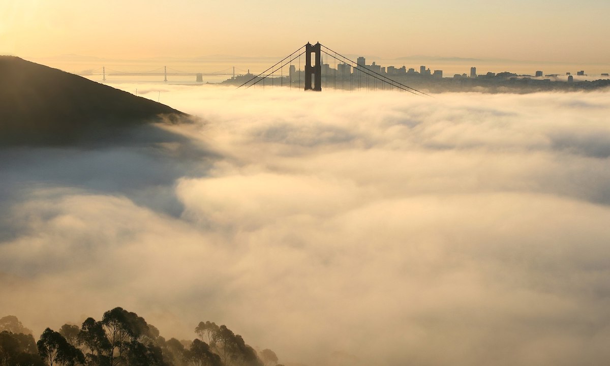 A new study warns that if we warm the Earth too much, we may lose the kind of cooling clouds seen in this image of the Golden Gate Bridge at San Francisco, CA. CREDIT: Wikipedia.
