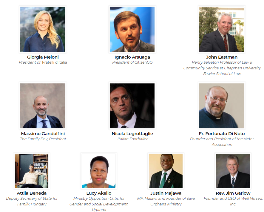 Some of the speakers listed at the upcoming World Congress of Families conference.