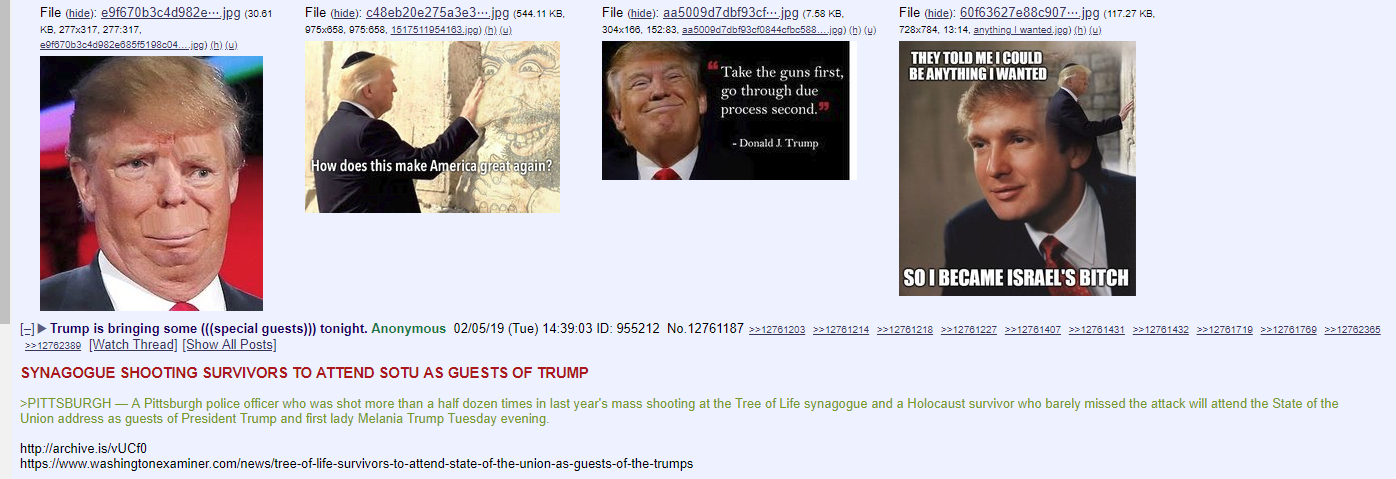 An example of anti-Semitic reaction to Trump's speech on 8chan