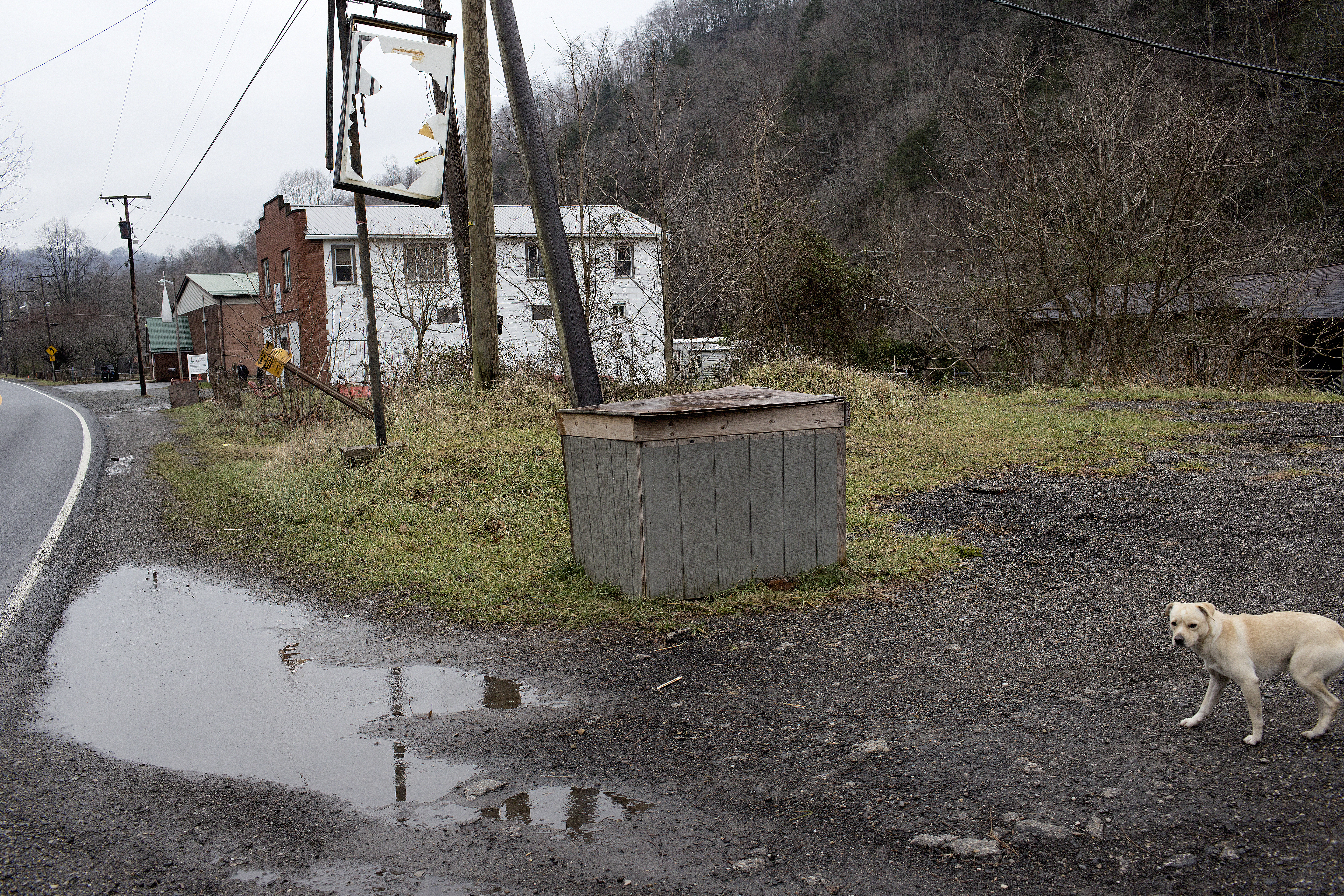 The Coal River valley's closed mine workers union hall in West Virginia. Coal companies have aggressively pursued anti-union mining operations in southern West Virginia. CREDIT: Andrew Lichtenstein/Corbis via Getty Images