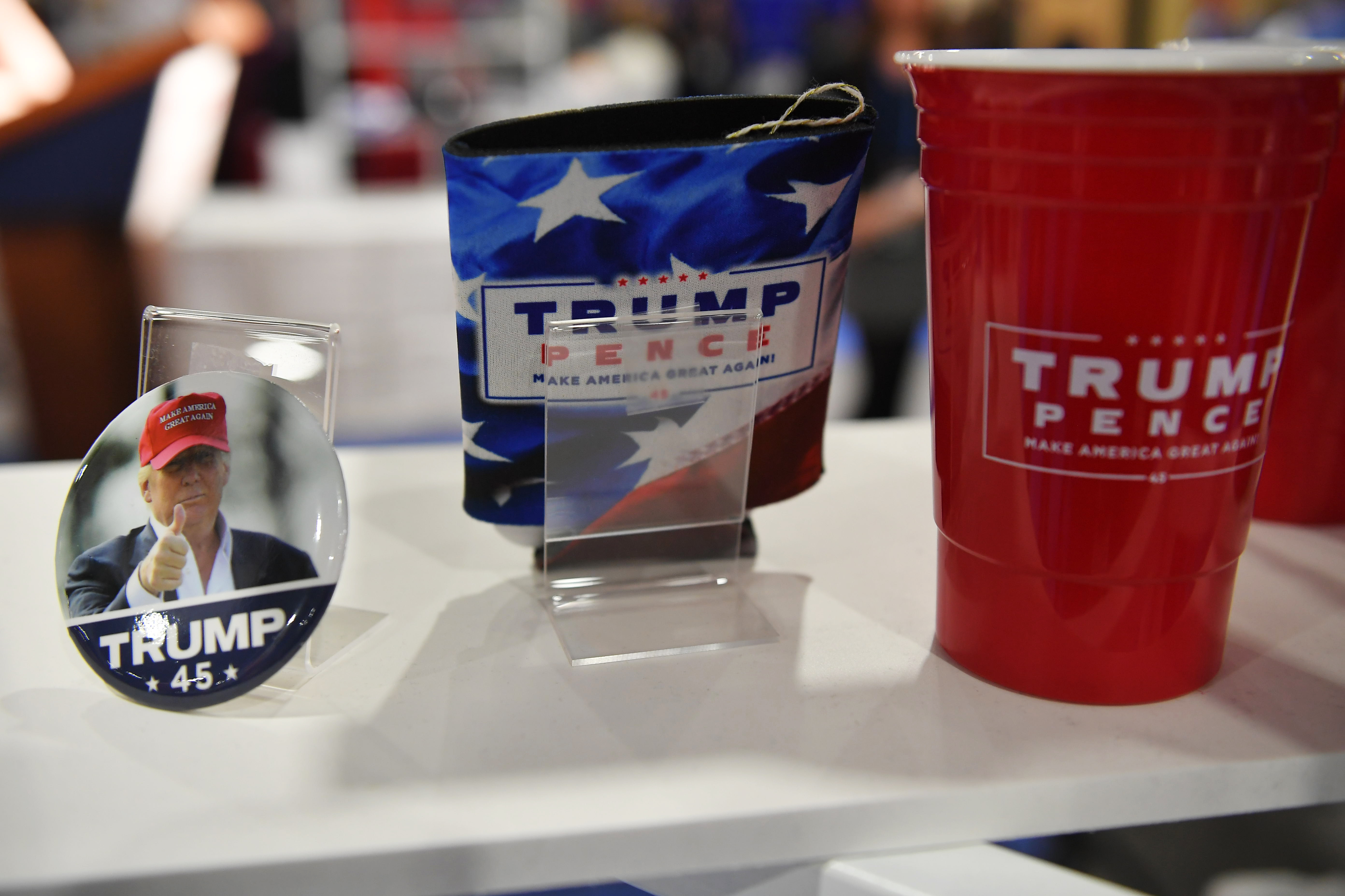 Trump paraphernalia is seen during the annual Conservative Political Action Conference (CPAC) in National Harbor, Maryland, on March 1, 2019. (Photo by MANDEL NGAN / AFP) (Photo credit should read MANDEL NGAN/AFP/Getty Images)
