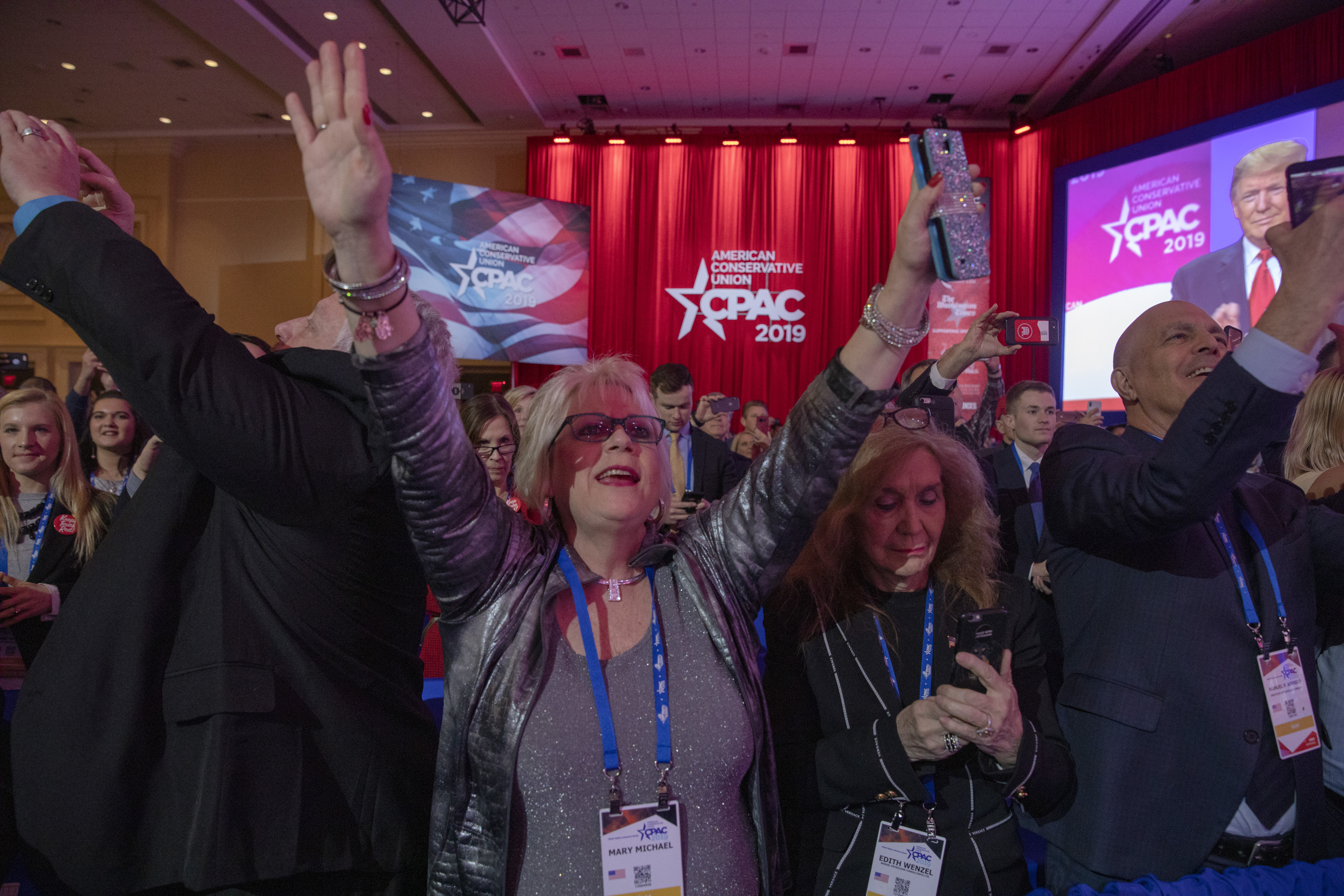 WASHINGTON, DC - MARCH 02: (AFP OUT) Supporters cheer for U.S. President Donald Trump during CPAC 2019 on March 02, 2019 in Washington, DC. The American Conservative Union hosts the annual Conservative Political Action Conference to discuss conservative agenda. (Photo by Tasos Katopodis/Getty Images)