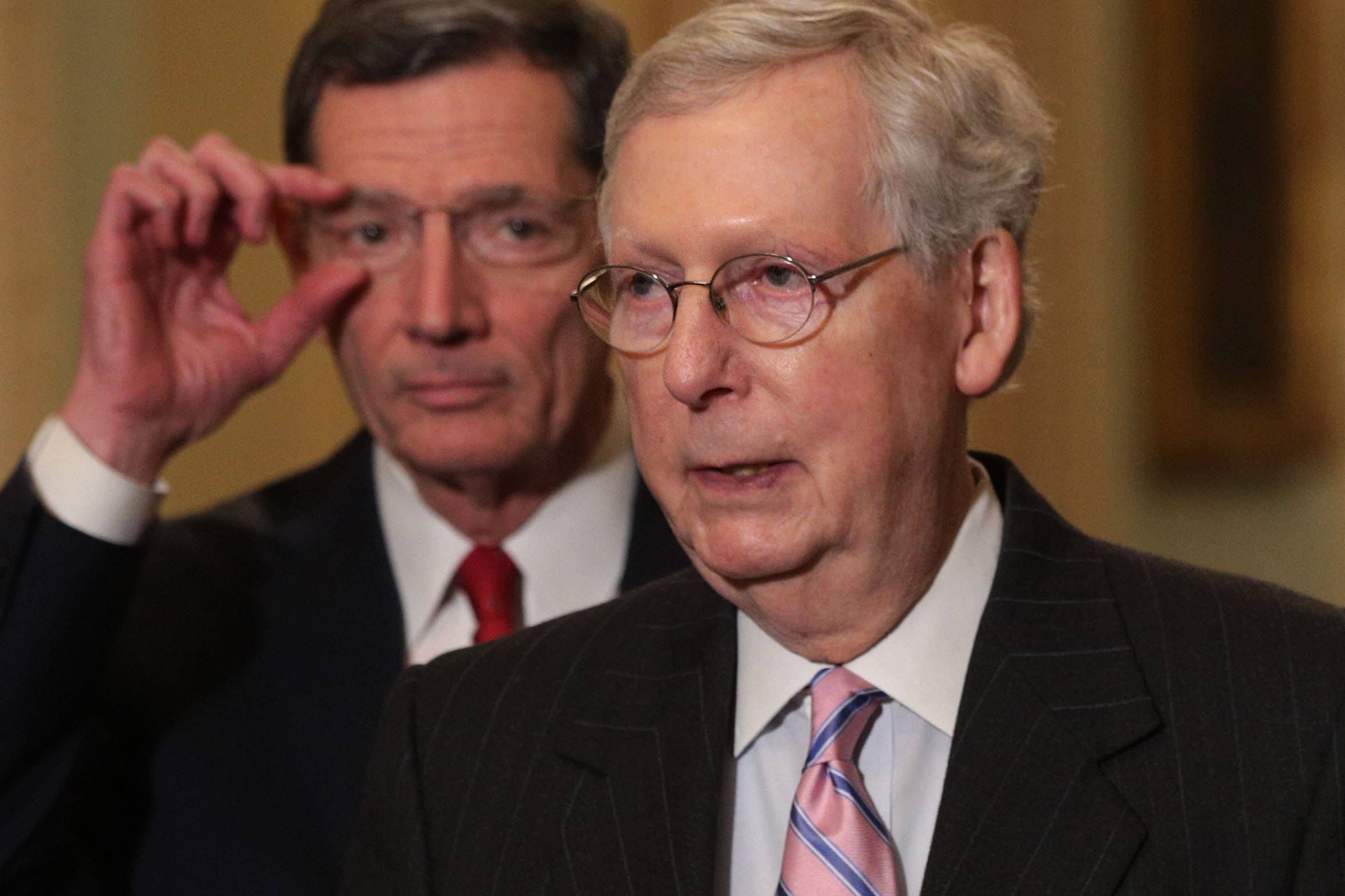 Sen. Mitch McConnell (R-KY) has finally decided that Russian interference is something we should pay attention to. CREDIT: GETTY / ALEX WONG