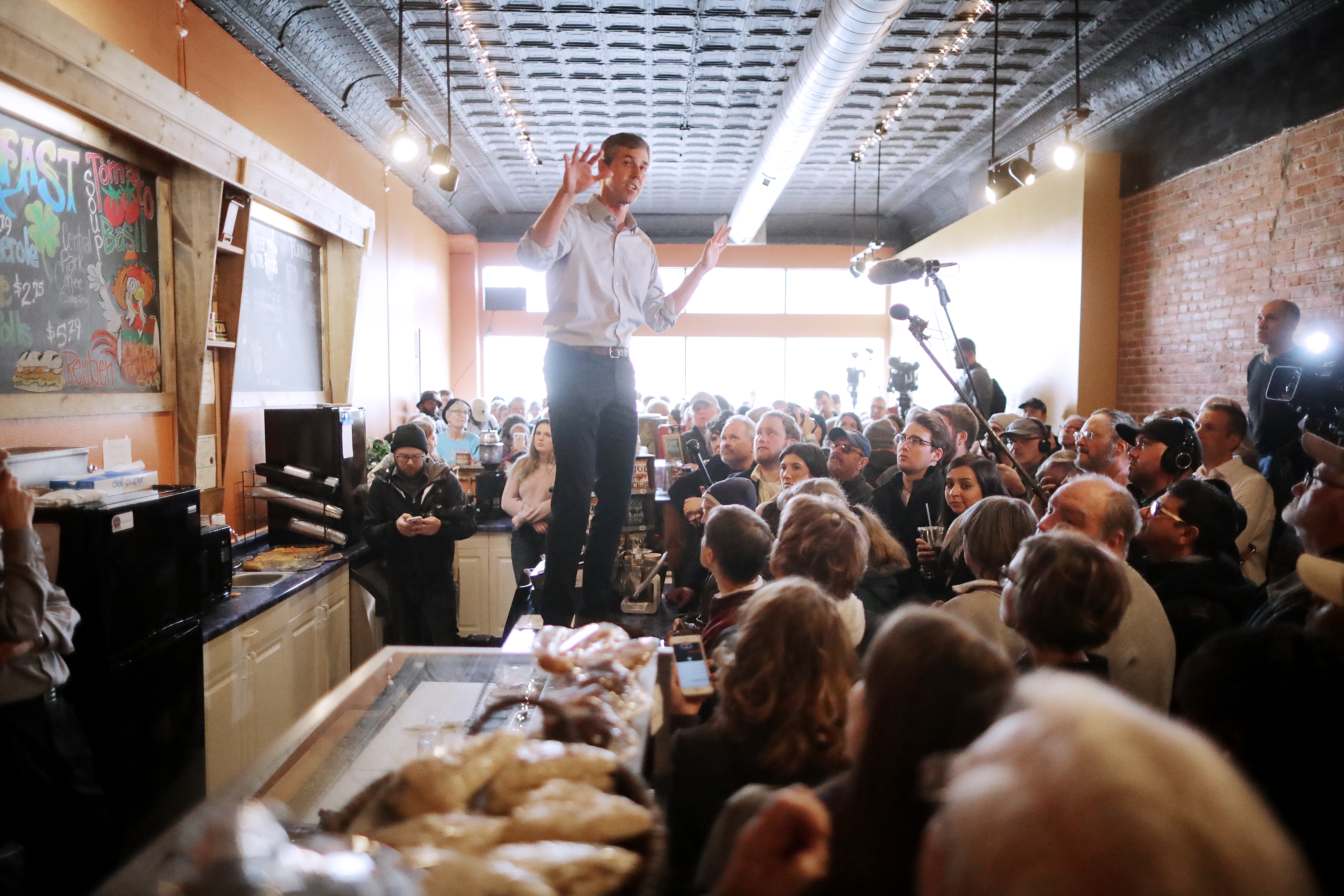 At a campaign stop in Iowa Friday, Beto O'Rourke linked the recent anti-Muslim attack in New Zealand with President Trump's rhetoric. CREDIT: Chip Somodevilla/Getty Images