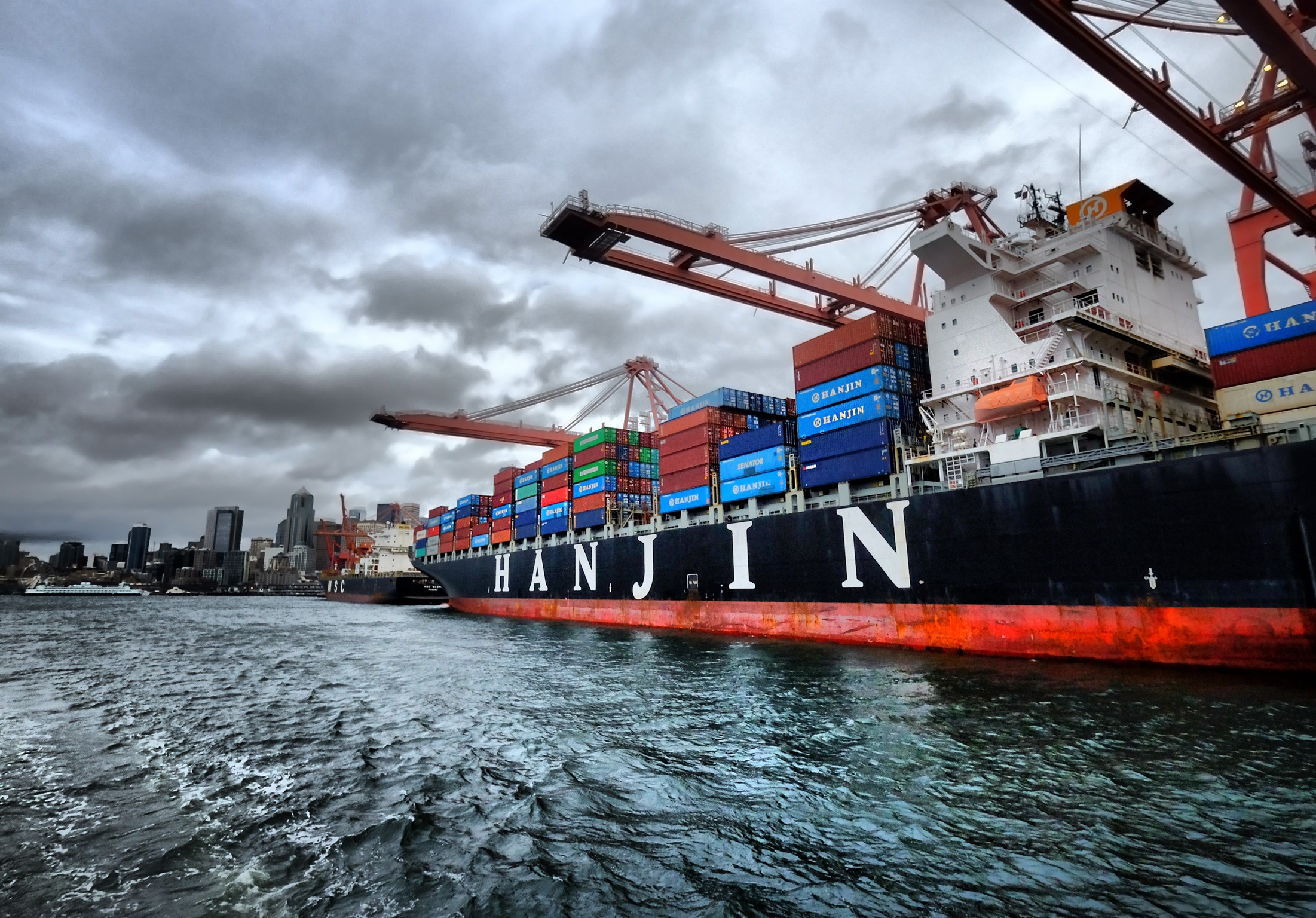 Container ships in Seattle, Washington, November 16, 2014.