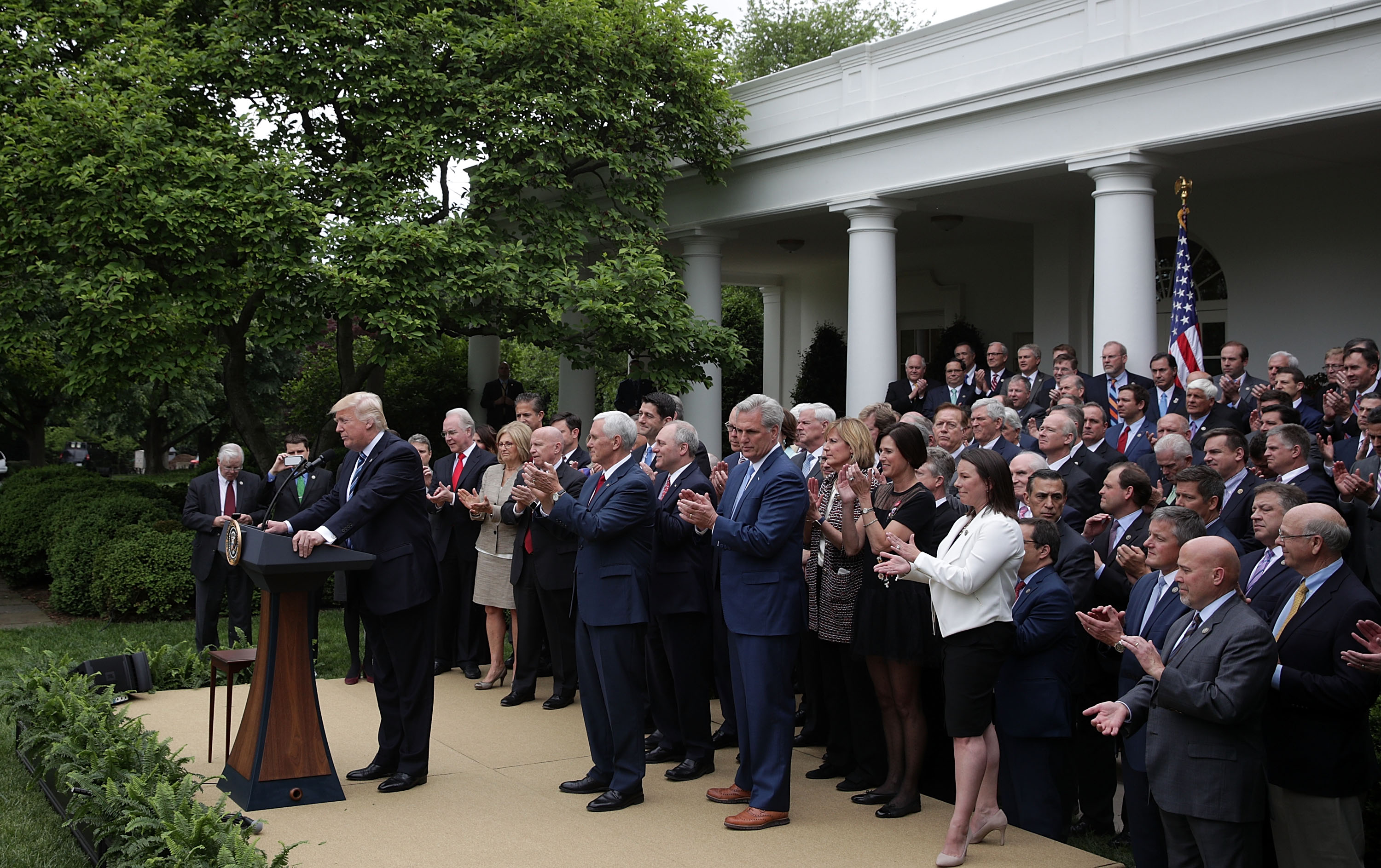 Republican House members joined President Donald Trump to celebrate the House's successful passage of the American Health Care Act on May 4, 2017. President Trump confidently predicted that the bill, intended to finally repeal and replace Obamacare, would soon pass the Senate as well. Things did not go as planned. (Photo by Alex Wong/Getty Images)