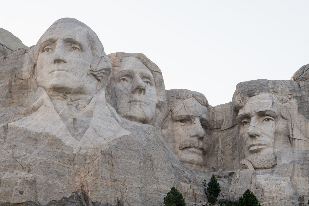 PRESIDENTS WASHINGTON, JEFFERSON, (TEDDY) ROOSEVELT, AND LINCOLN ON MOUNT RUSHMORE. CREDIT: Patrick Gorski/NurPhoto via Getty Images.