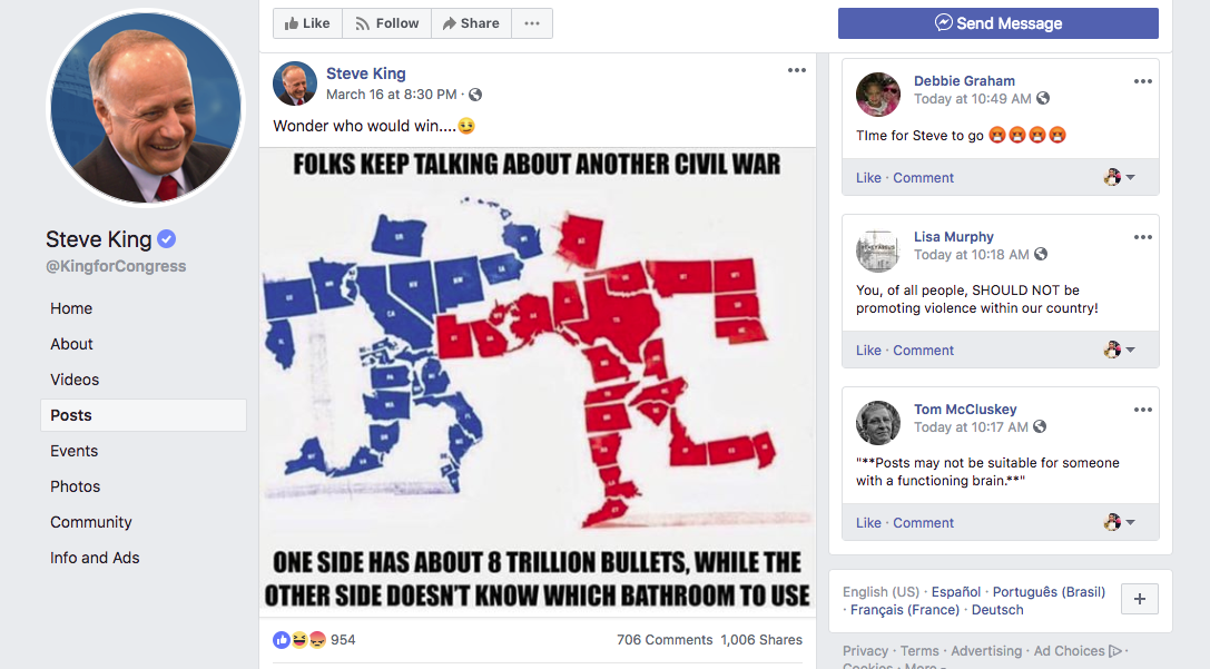 Screenshot, Steve King for Congress Facebook