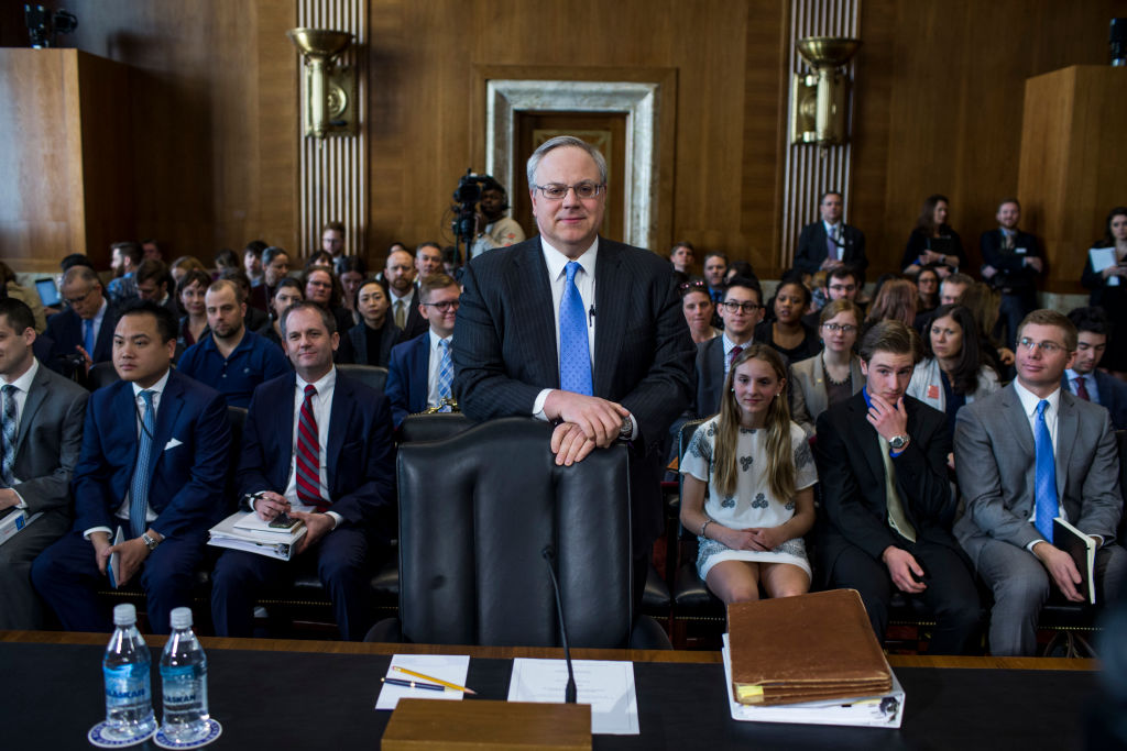 David Bernhardt, President Donald Trump's nominee to be Interior Secretary, arrives before testifying during a Senate Energy and Natural Resources Committee confirmation hearing on March 28, 2019 in Washington, DC. (Credit: Zach Gibson/Getty Images)