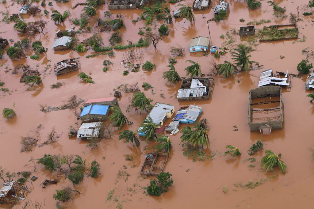 A picture shows houses in a flooded area of Buzi, central Mozambique, on March 20, 2019, after the passage of cyclone Idai. (Credit: ADRIEN BARBIER/AFP/Getty Images)