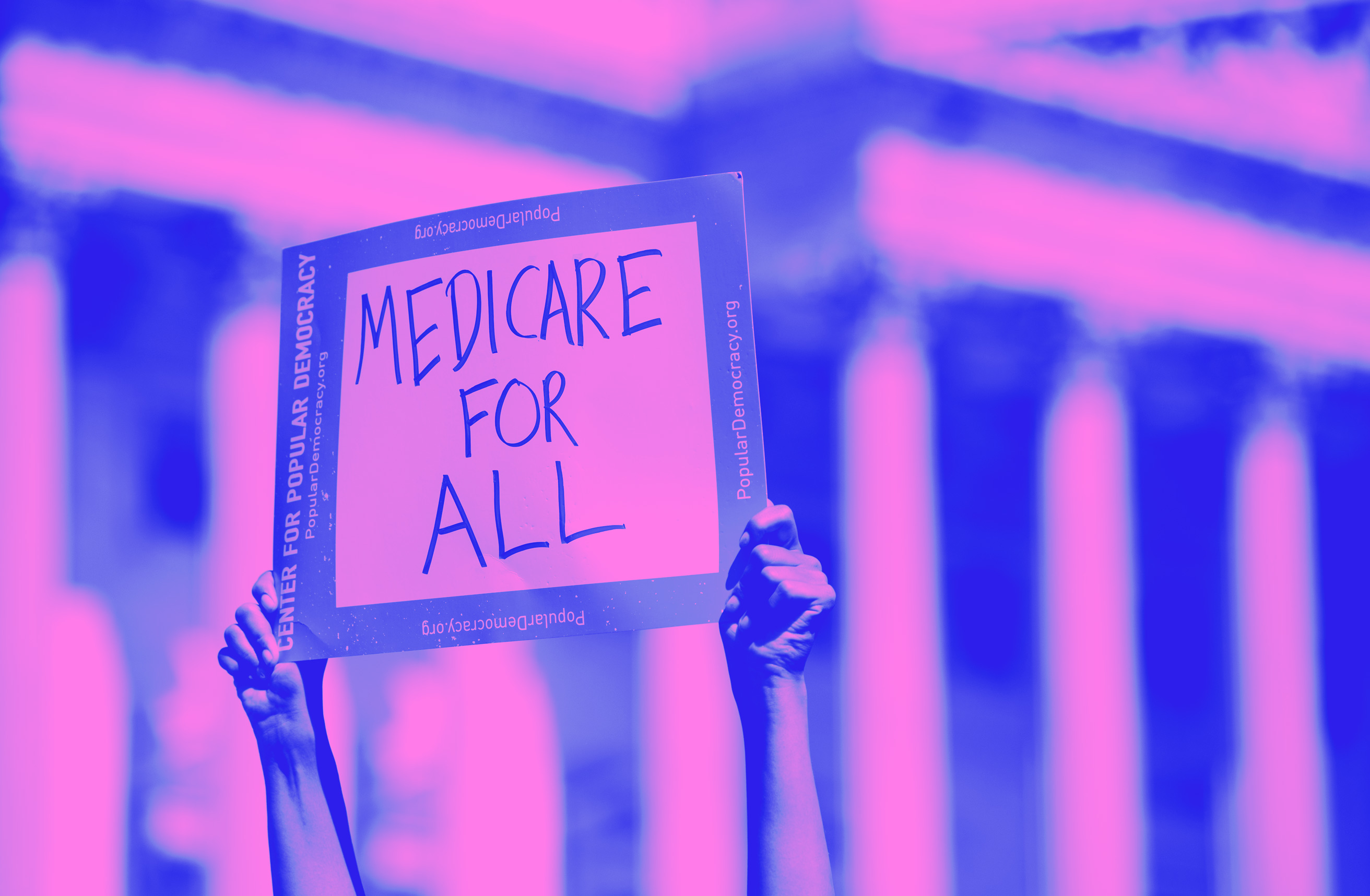 Progressive Democrats of America holds a news conference to announce the launch of a Medicare for All Caucus at the Capitol on July 19, 2018.
PHOTO BY: Bill Clark/CQ Roll Call EDITED, GRAPHIC BY: DIANA OFOSU/THINKPROGRESS