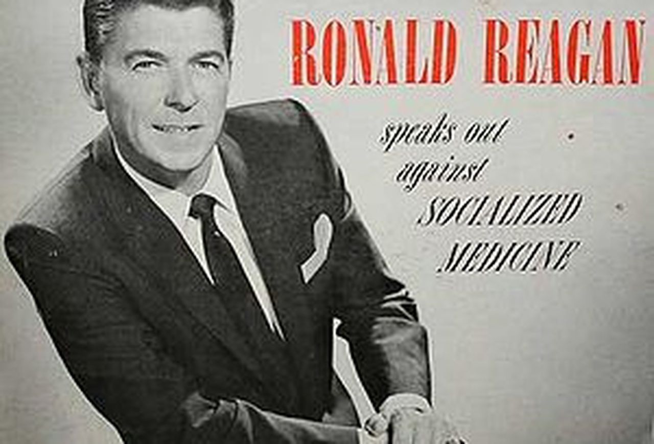 The cover of a 1961 vinyl recording attacking Medicare.