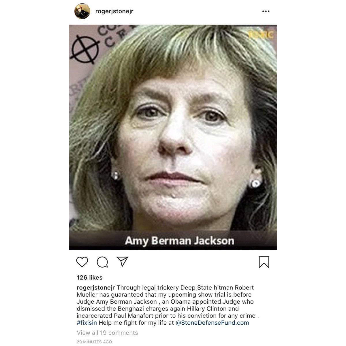 The image posted to Stone's Instagram account.