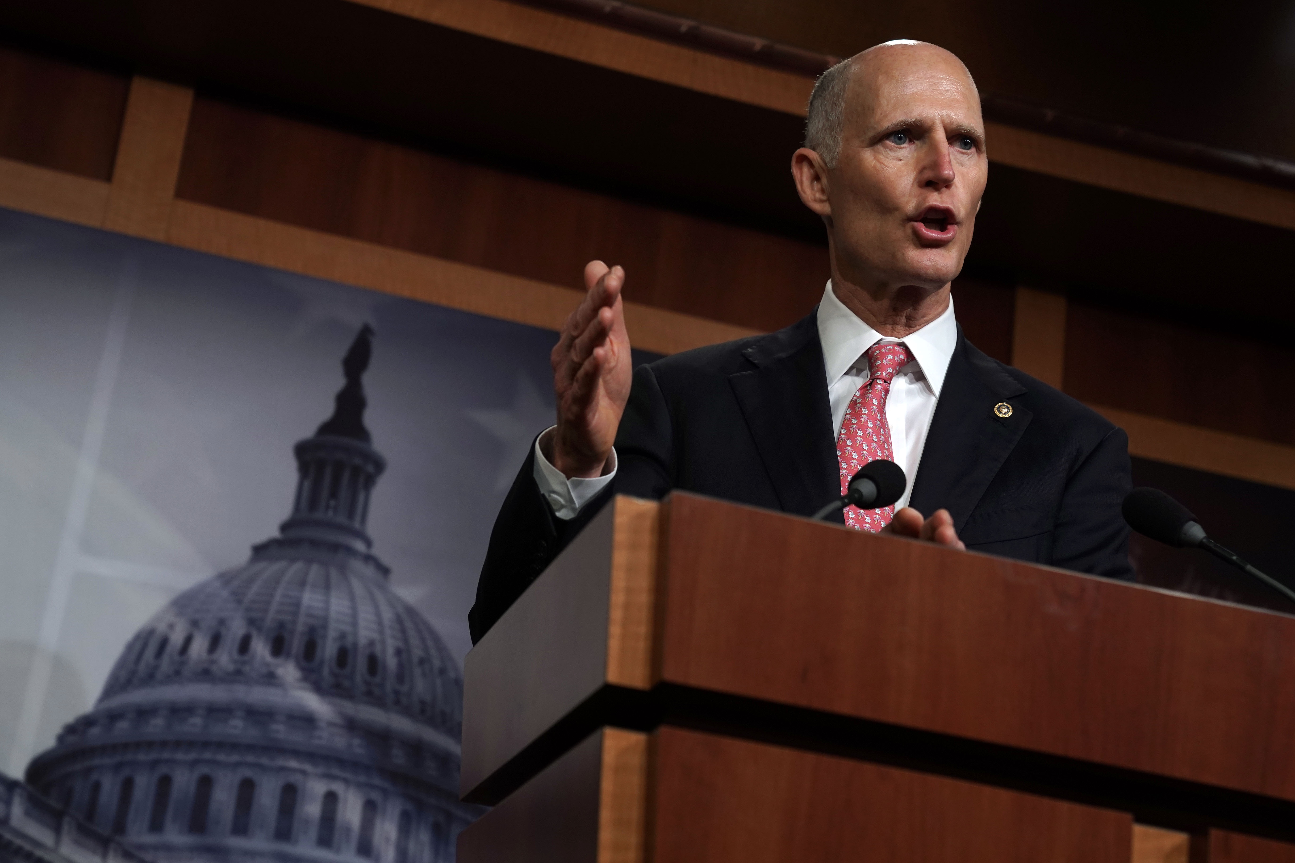 Sen. Rick Scott (R-FL) speaks during a news conference at the U.S. Capitol January 17, 2019 in Washington, DC. Sen. Scott held the news conference to discuss the partial government shutdown. (Photo by Alex Wong/Getty Images)