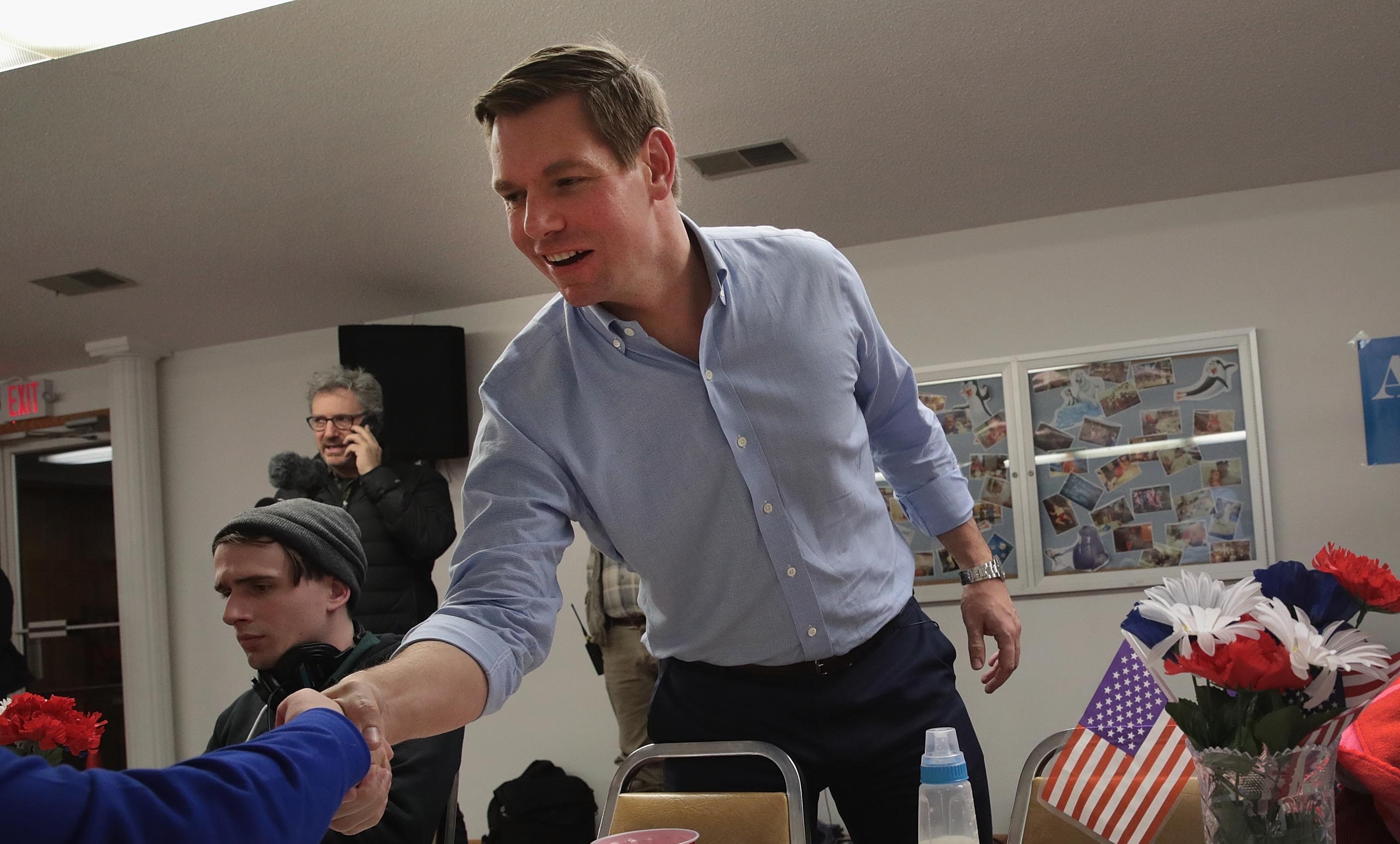 Congressman Eric Swalwell (D-CA) at the First Christian Church on February 17, 2019 in Albia, Iowa. Swalwell announced his 2020 bid for president during a late-night TV interview this week, highlighting his platform on gun control. (PHOTO Credit: Scott Olson/Getty Images)