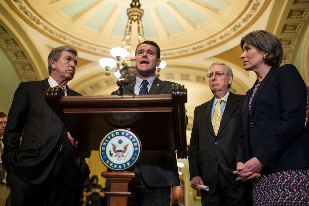 National Republican Senatorial Committee Chair Sen. Todd Young (R-IN) with colleagues in April 2019.