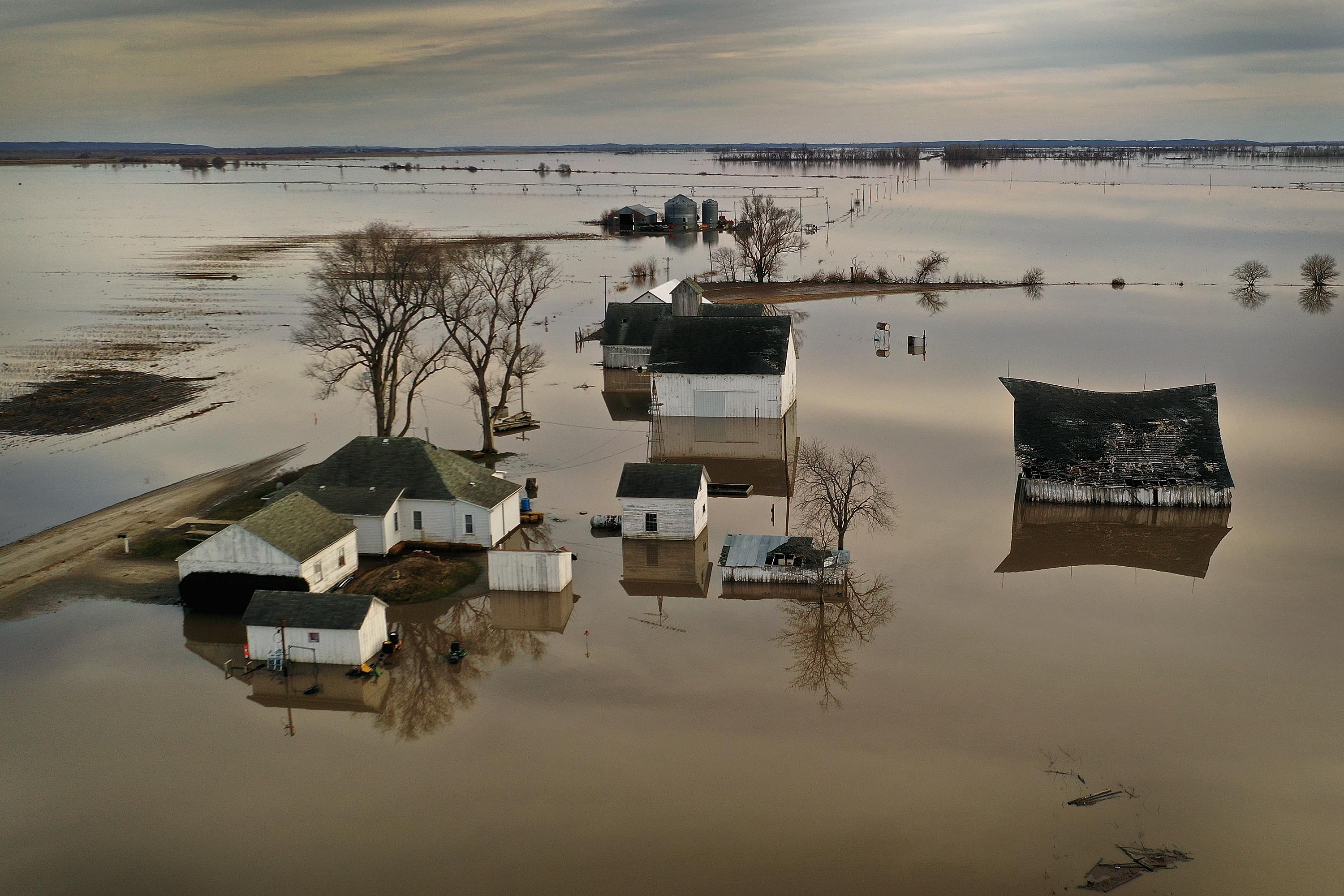 Floodwater surrounds a farm on March 22, 2019 near Craig, Missouri. CREDIT: Scott Olson/Getty Images