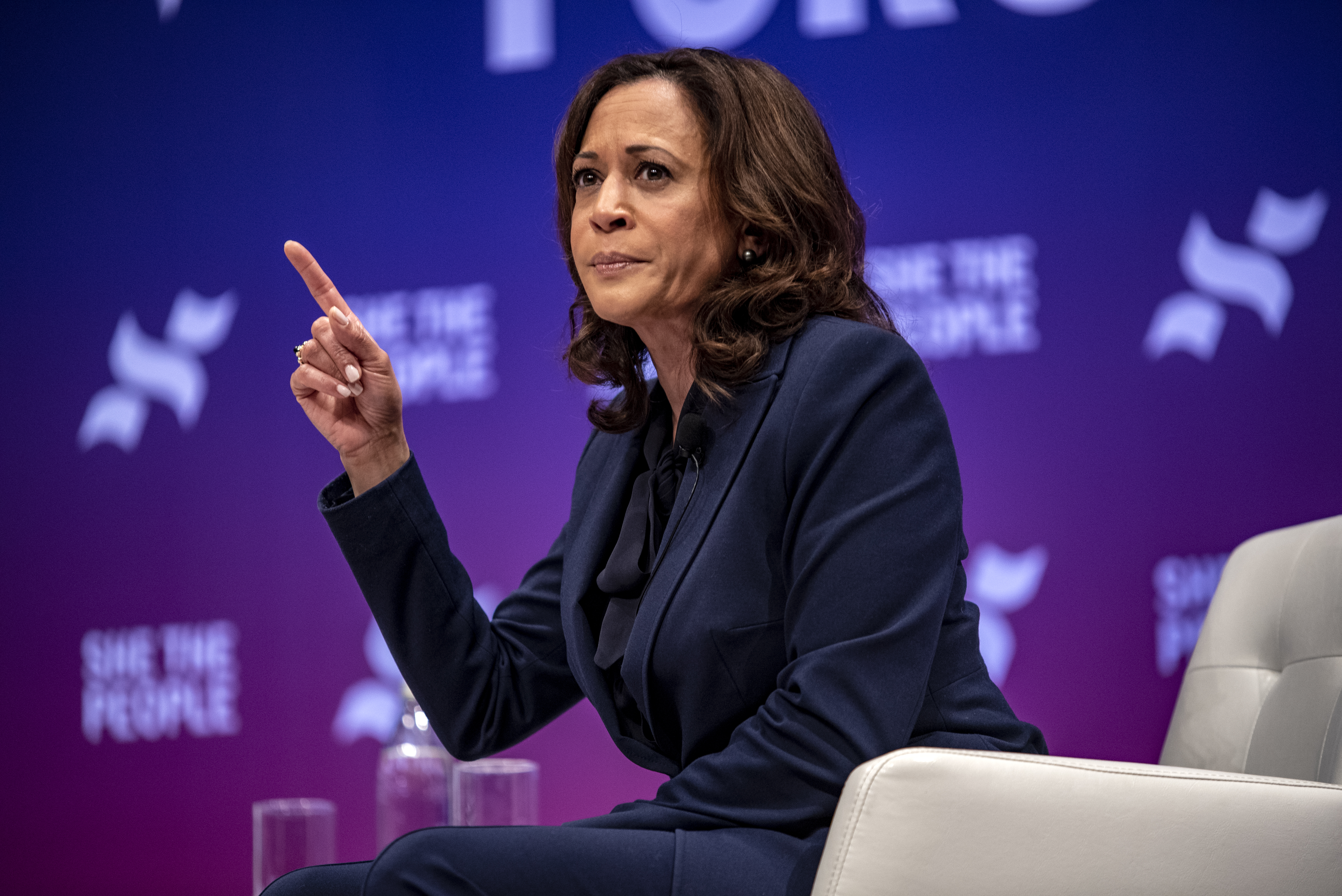 HOUSTON, TX - APRIL 24: Democratic presidential candidate Sen. Kamala Harris (D-CA) speaks to a crowd at the She The People Presidential Forum at Texas Southern University on April 24, 2019 in Houston, Texas. Many of the Democrat presidential candidates are attending the forum to focus on issues important to women of color. (Photo by Sergio Flores/Getty Images)