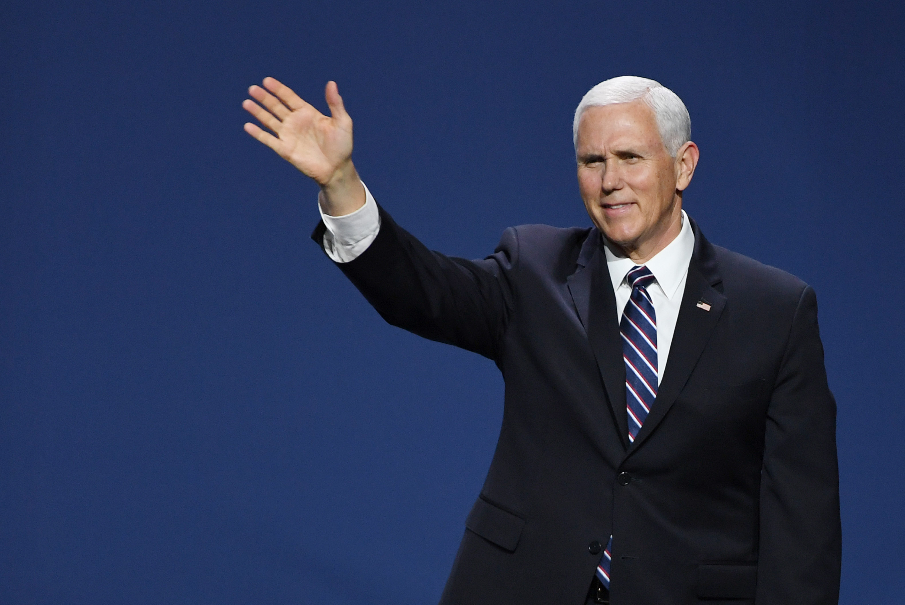 LAS VEGAS, NEVADA - APRIL 06: U.S. Vice President Mike Pence waves as he arrives at the Republican Jewish Coalition's annual leadership meeting at The Venetian Las Vegas on April 6, 2019 in Las Vegas, Nevada. (Photo by Ethan Miller/Getty Images)