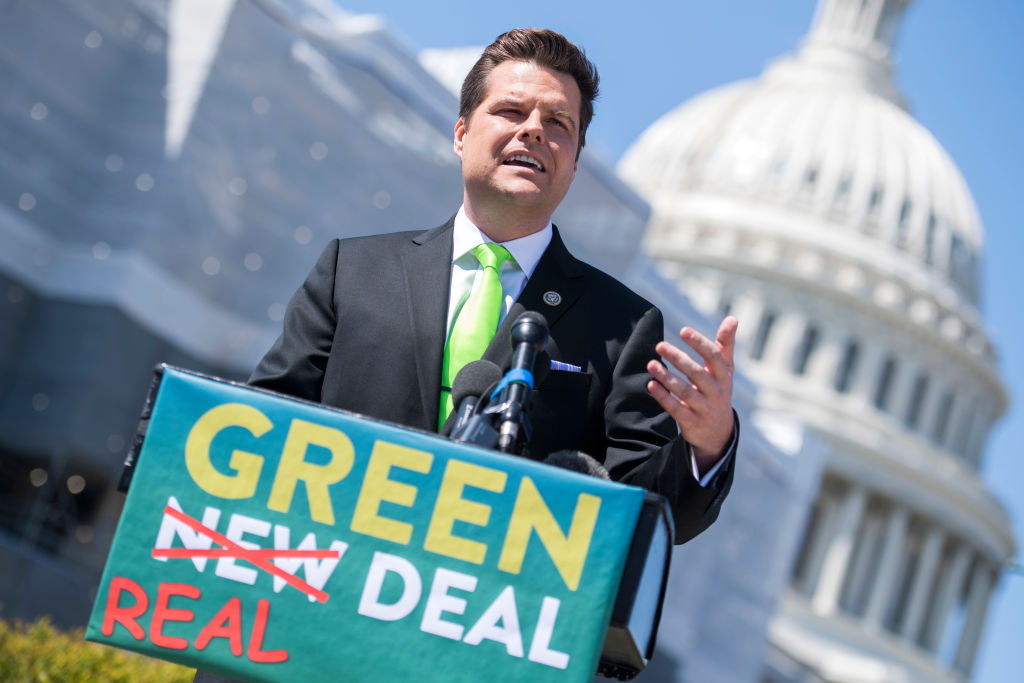 Rep. Matt Gaetz (R-FL) unveils climate change legislation dubbed the Green Real Deal, on, April 3, 2019 at the U.S. Capitol. CREDIT: Tom Williams/CQ Roll Call.
