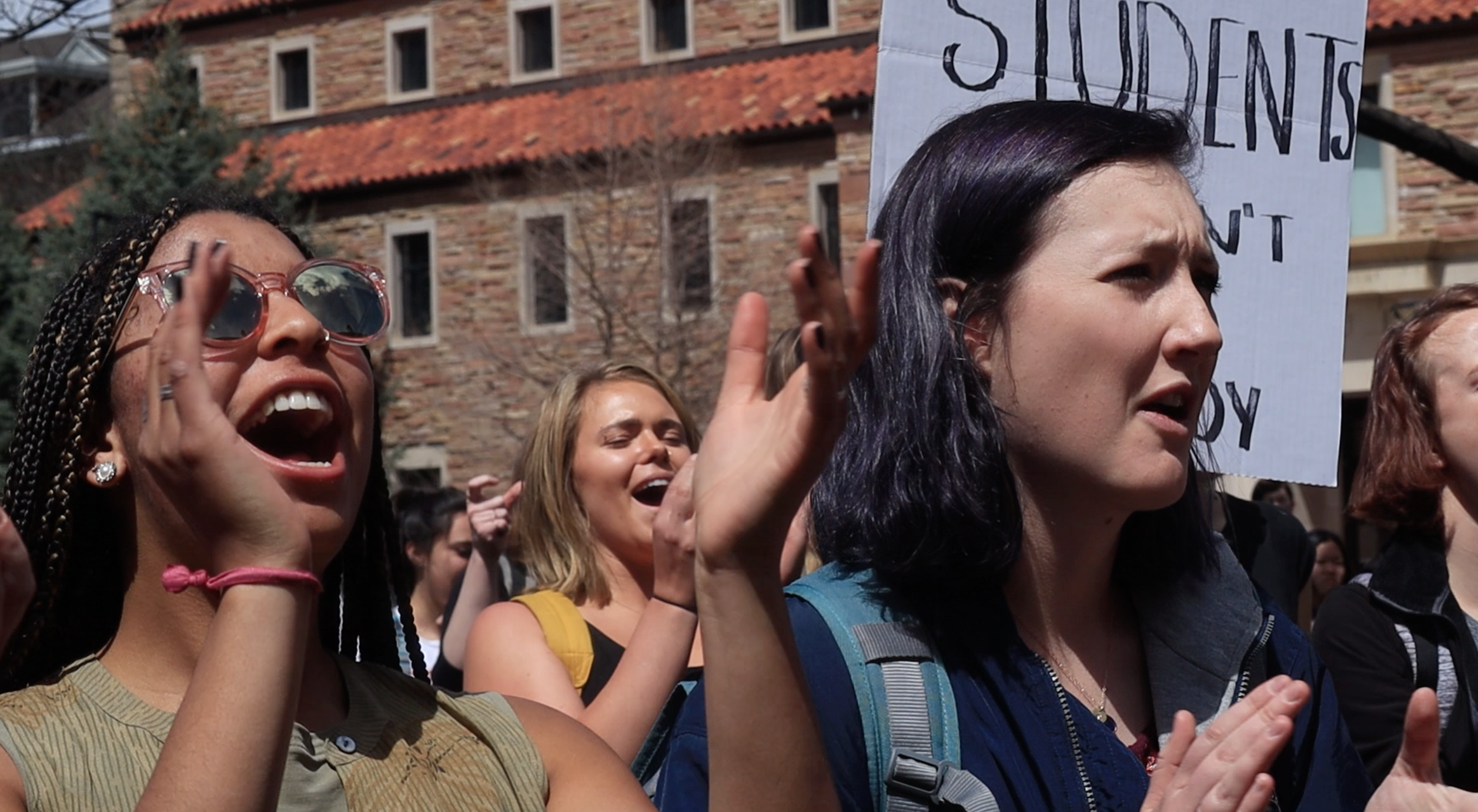 University of Colorado students protest Mark Kennedy on campus on Monday, April 15, 2019. (Credit: Robert Tann for ThinkProgress)