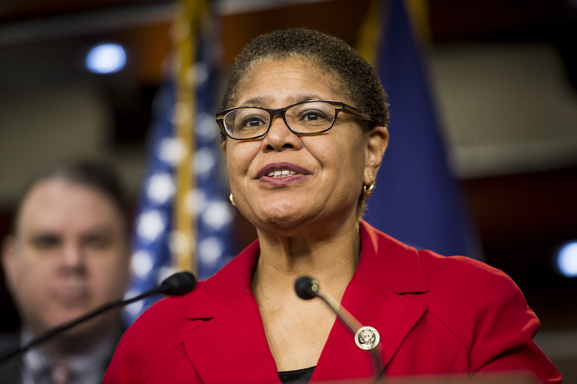 UNITED STATES - JANUARY 13: Rep. Karen Bass, D-Calif., speaks during a House Democrats' news conference in the Capitol on Tuesday, Jan. 13, 2015, to discuss plans to educate immigrant communities for the implementation of the executive actions on immigration announced by President Obama in November. (Photo By Bill Clark/CQ Roll Call)